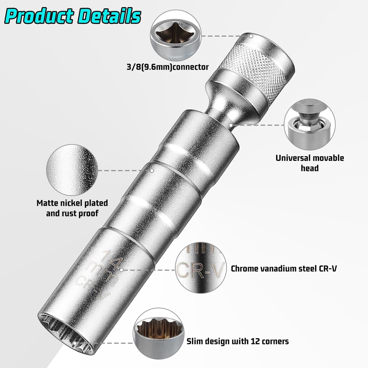 GARVALON 2Pcs Spark Plug Removal Tool Threaded Socket Kit Magnetic Socket Automotive Accessories image number 5