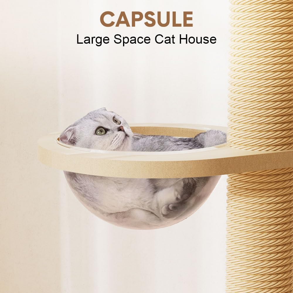 Melpet Cat Tree Tower Floor-To-Ceiling Cat Climbing Scratching Post, Adjustable Height 2.5-2.8M with Observation Deck and Space Capsule for Multiple Cats image number 4