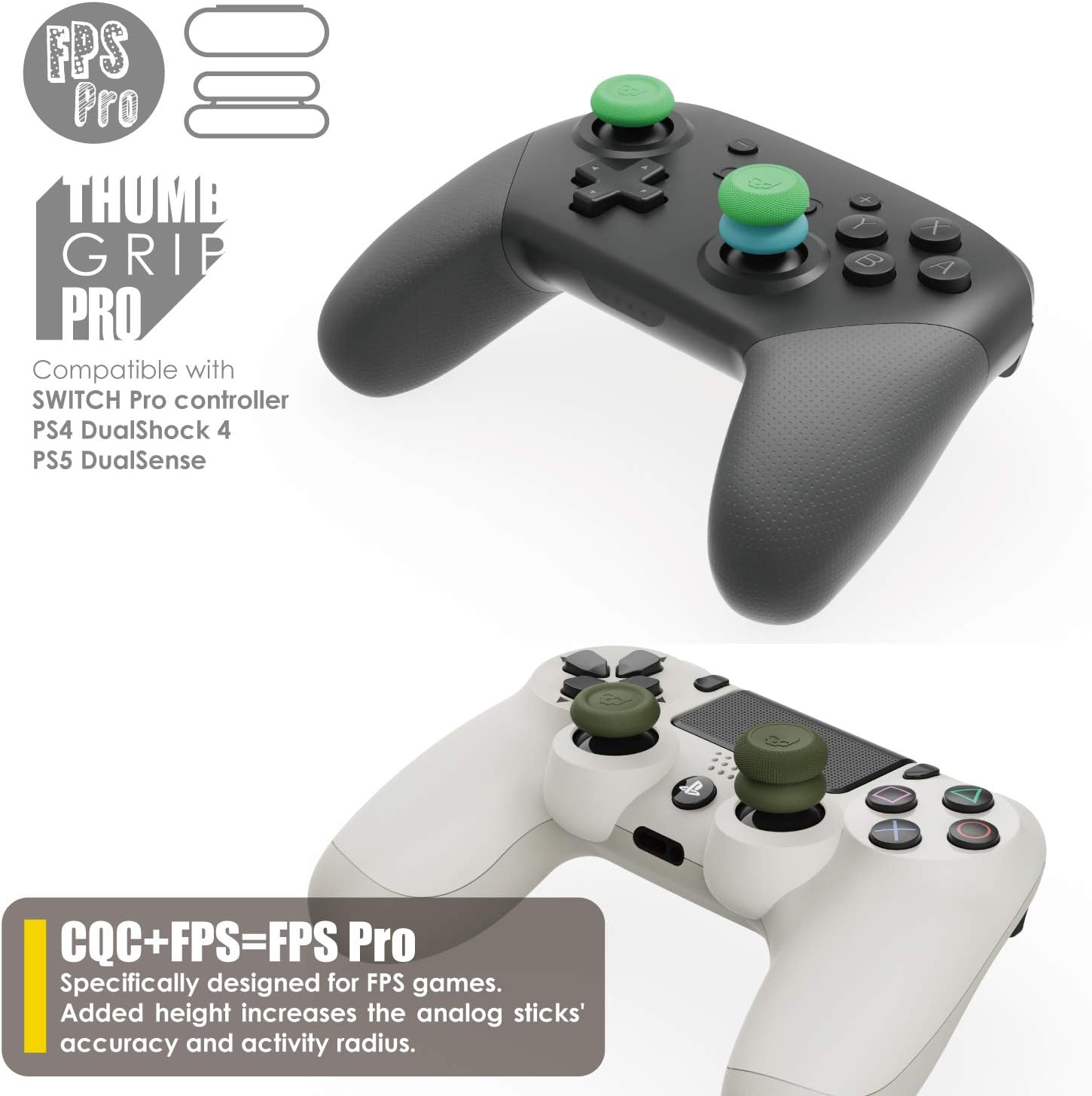 Skull & Co. Skin, CQC and FPS Thumb Grip Set Joystick Cap Analogue Stick Cap for Nintendo Switch Pro Controller & PS5 / PS4 / Slim/Pro Controller - White, 3 Pairs (6 Pieces) image number 2