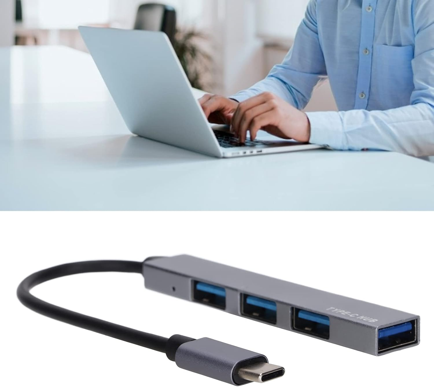 USB Port Expander, USB C Hub USB Hub for Laptop for School for Home for Office(One Drag Four Ash) image number 3