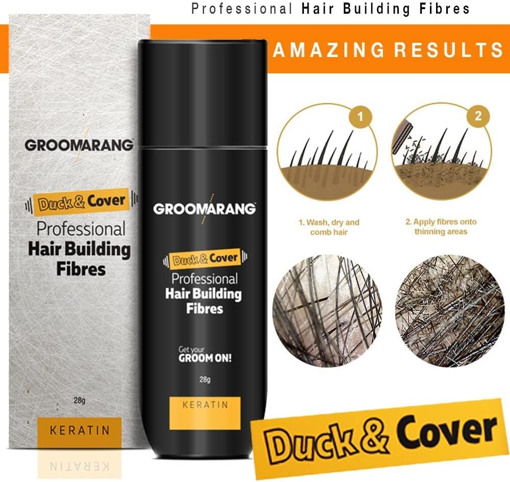 Hair Fibres GROOMARANG Keratin Hair Building Fibres for Thinning Hair - Instantly Conceals Thinning Areas for Fuller Thicker Hair - for Men & Women 28G plus Hairline Optimiser (Medium Blonde) image number 1
