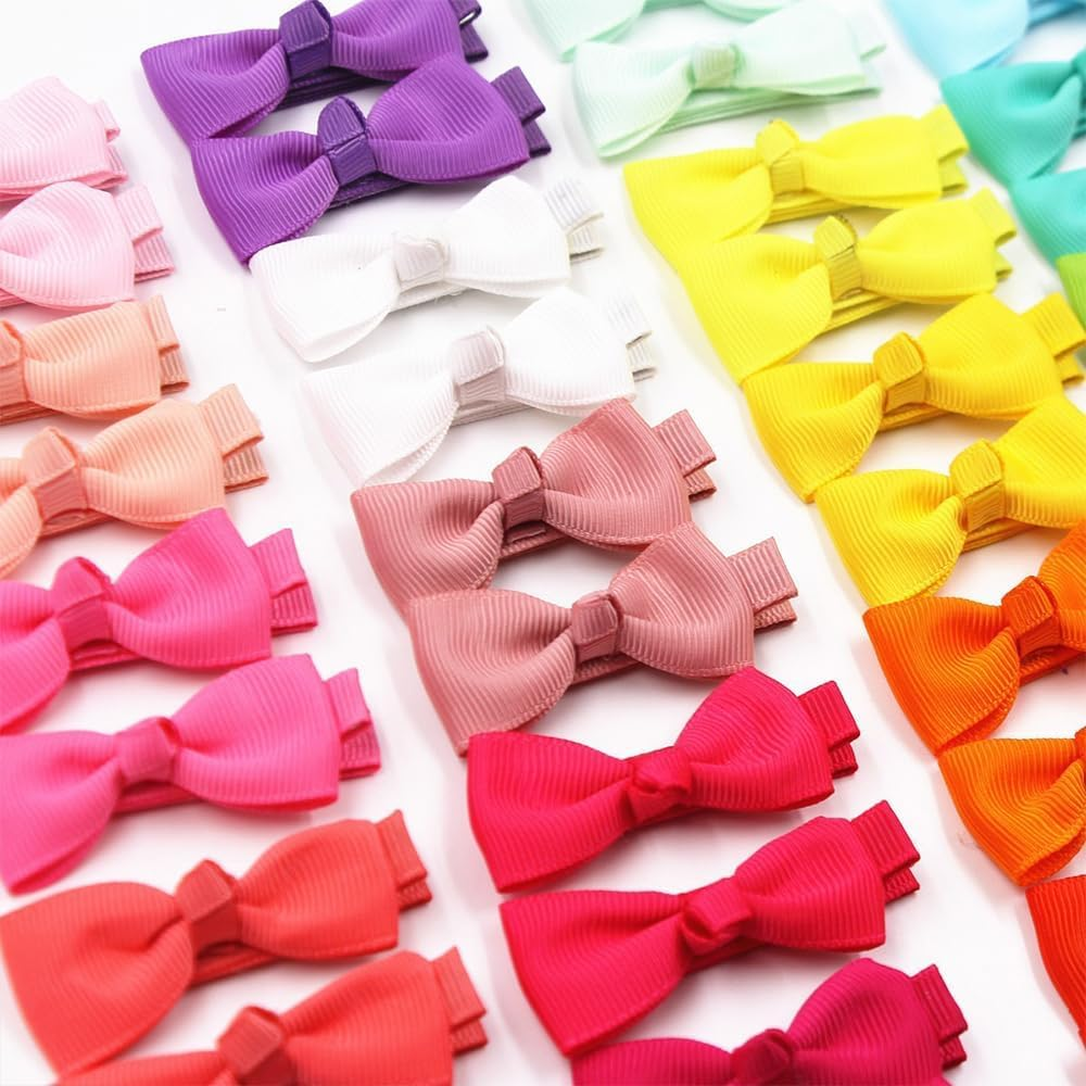 50 Pcs 2Inch Mini Bow Hair Clips for Baby Grils Fine Grosgrain Ribbon Clips Tiny Bow Non-Slip Hair Barrettes with Cute Bows Clips image number 3