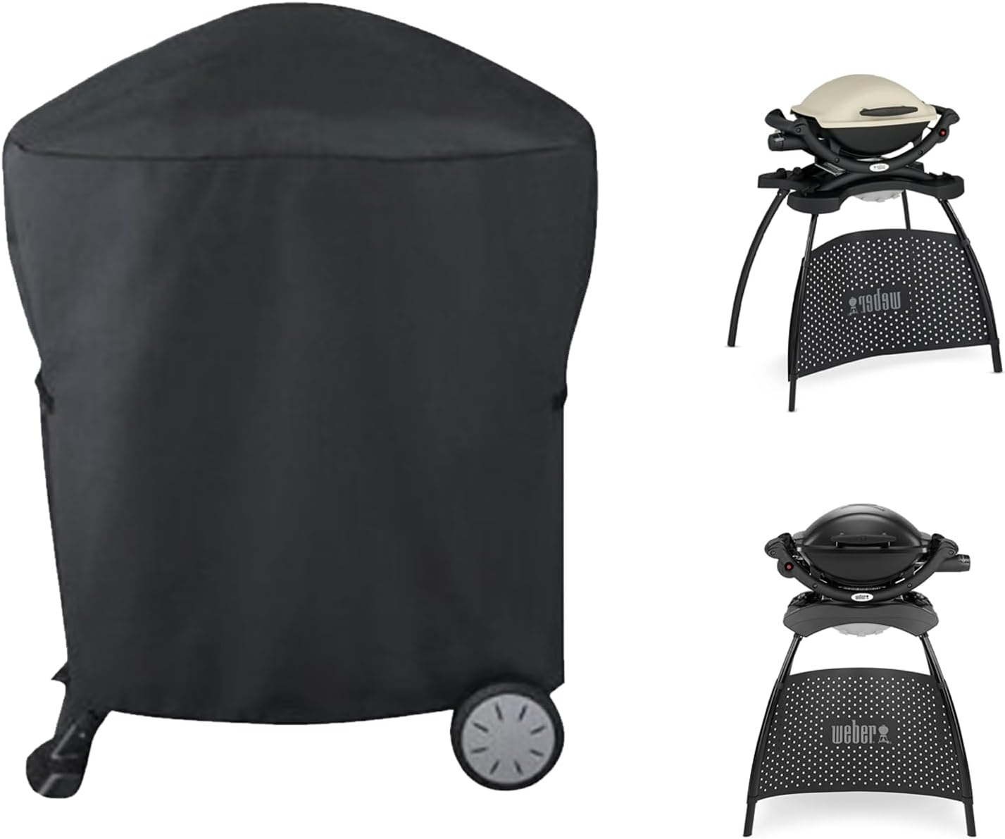 Extended Grill Cover for for Weber Q100 Q1000 Q1200 Q200 Q2000 Q2200 Series Grills with the Q Portable Cart,Longer Grill Cover Replacement for Weber 7113 image number 2