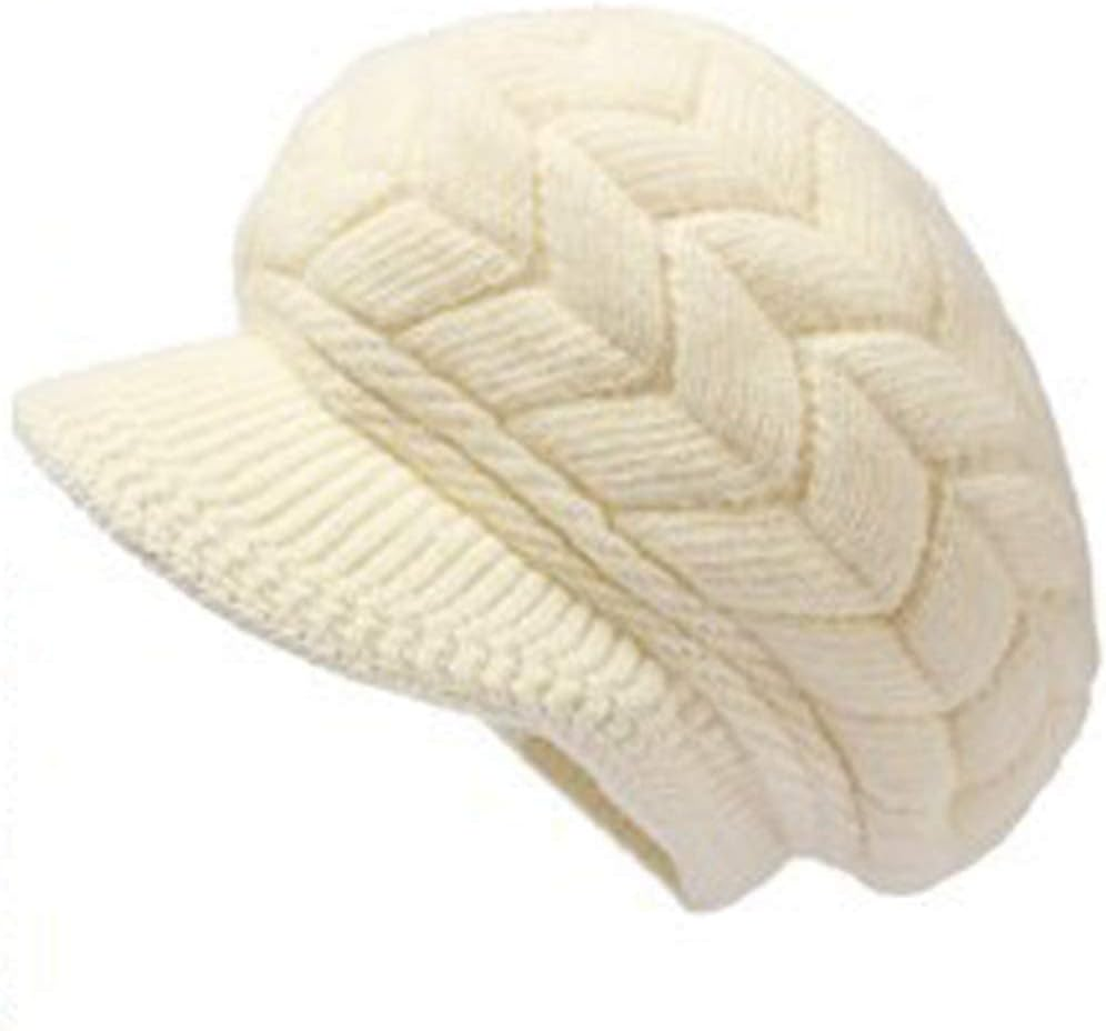 Womens Winter Hat with Brim, Beanie with Warm Fleece Lined & Visor for Women Wool Knit Newsboy Cap S-Y-H4