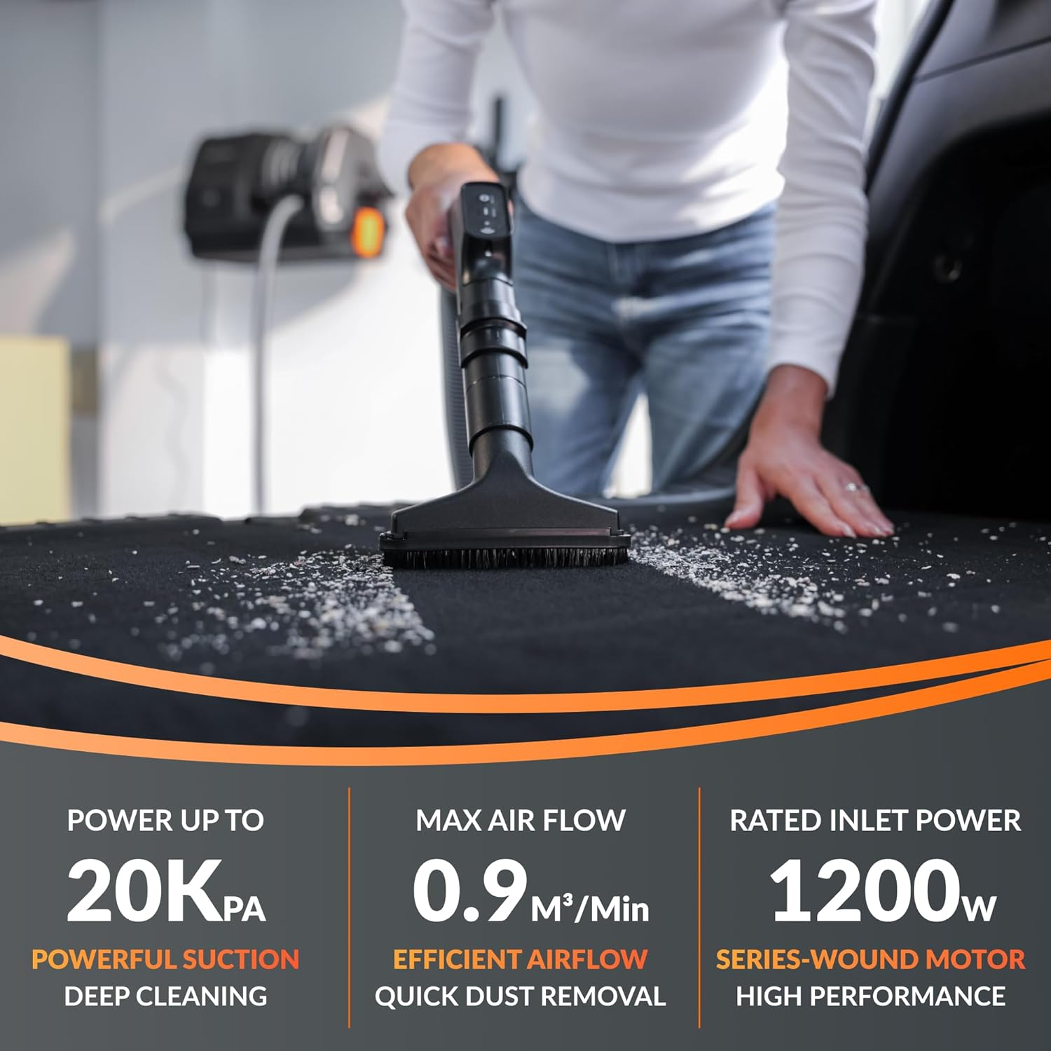 Giraffe Tools Grandstorm Vacuum Cleaner with 10M Retractable Hoses, Wall Mounted, Wet Dry Vacuum Cleaner with 6 Nozzles for Car Detailing Normal Version, Grey, No Remote Control image number 4