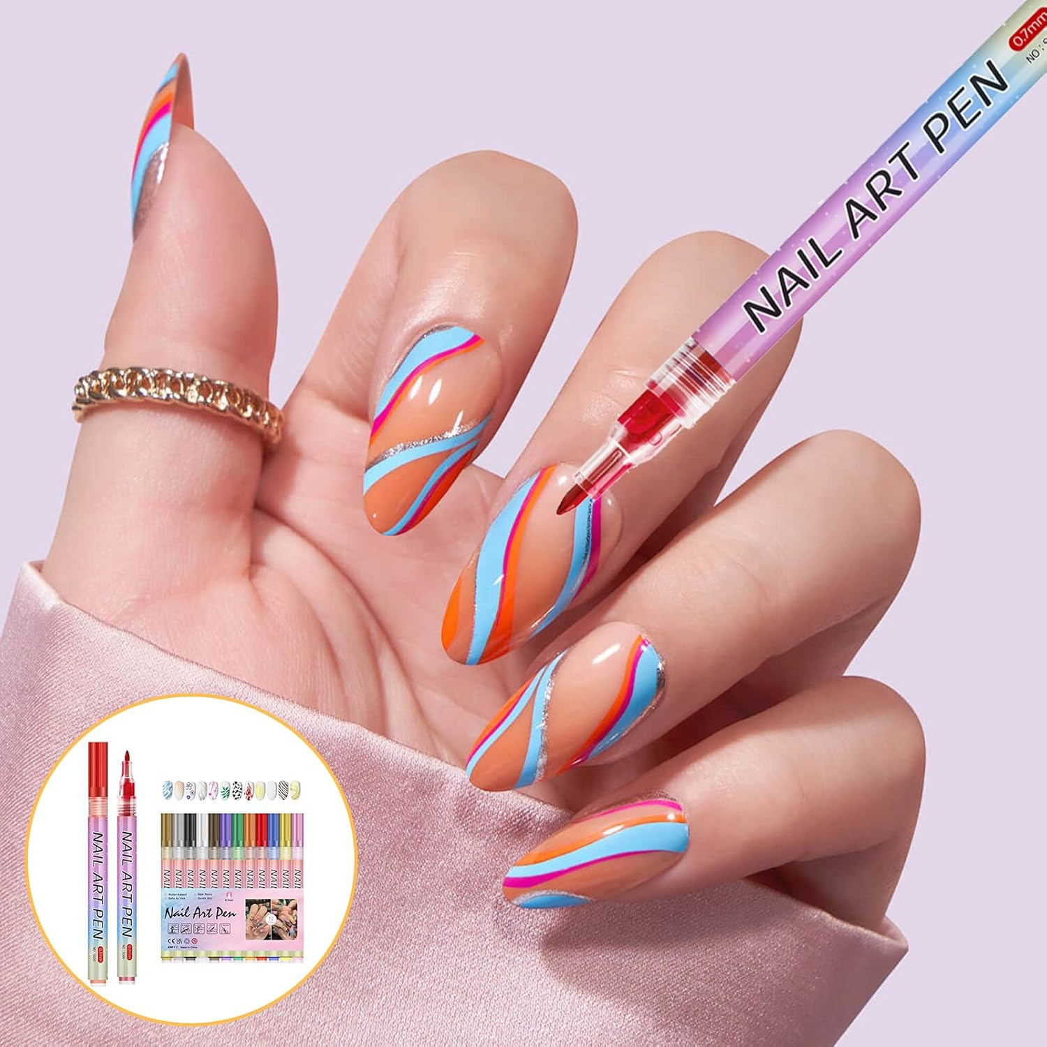12PCS Nail Art Pens Set, Fine Tip 0.7Mm Waterproof Nail Art Markers for DIY Colorful Nail Designs - 12 Vibrant Colors, Ideal Nail Art Kit for Creative Manicure image number 4
