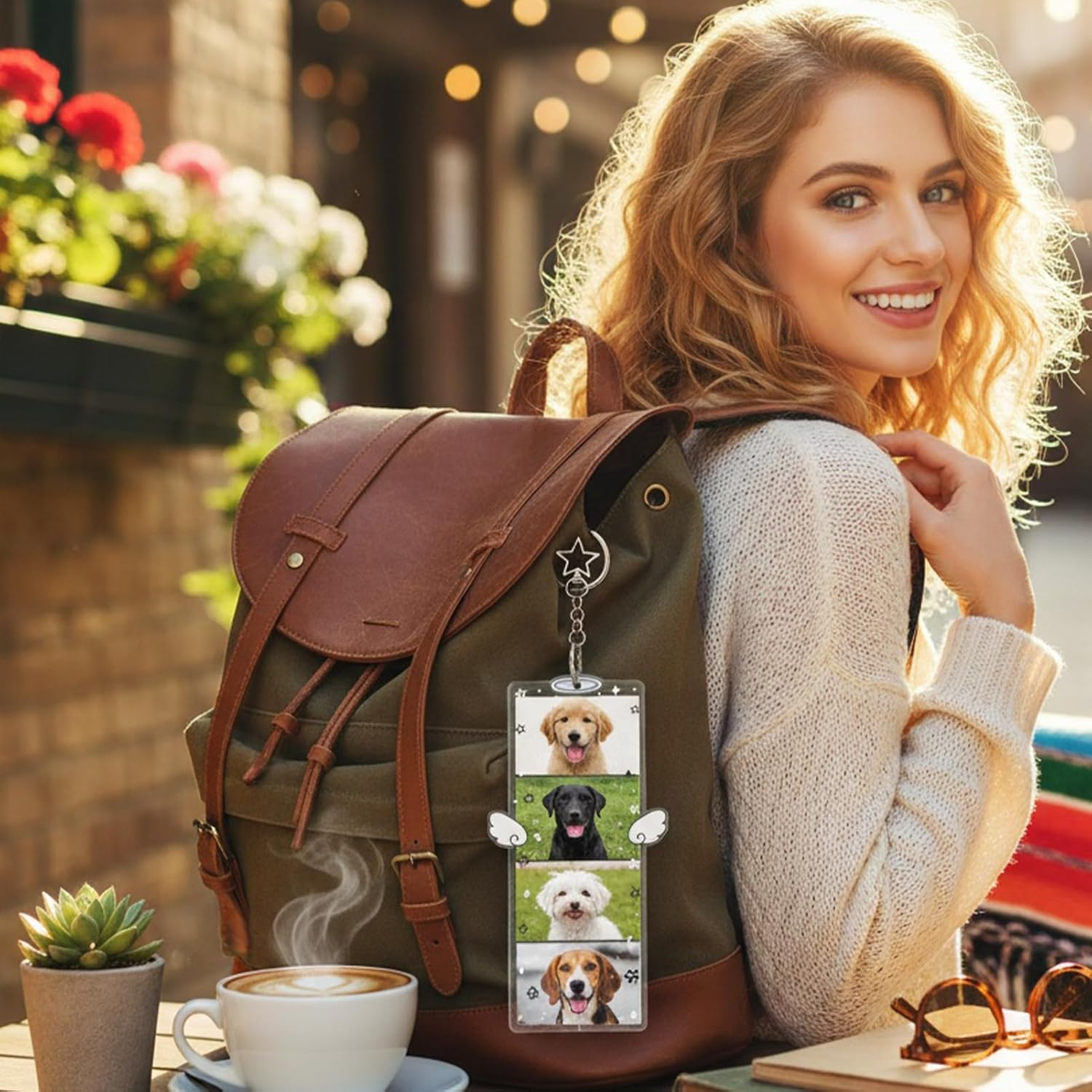 Iouyjiu Photo Keychain Holder,6X3Inch 4-Compartment Acrylic Clip | Detachable Clear Keychain Photo Holder | for Men Kids Girls Friends Key Bag Purse Wallet Pocket Valentines Day