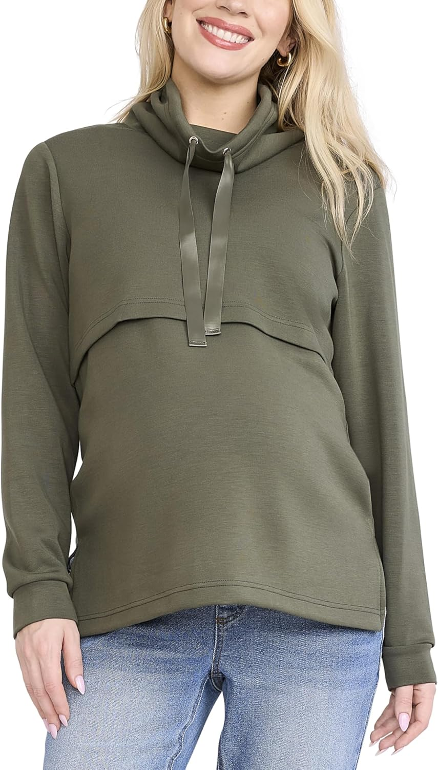 Motherhood Maternity Women'S Long Sleeve Funnel Neck Nursing Pullover Pregnancy Sweatshirt for Breastfeeding