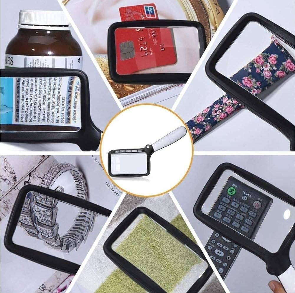 Lh-Large Hand Magnifying Glass Handheld Folding Reading Magnifier 3X Magnification with 5 Dimmable Leds Ideal for Reading Small Prints, Book image number 1