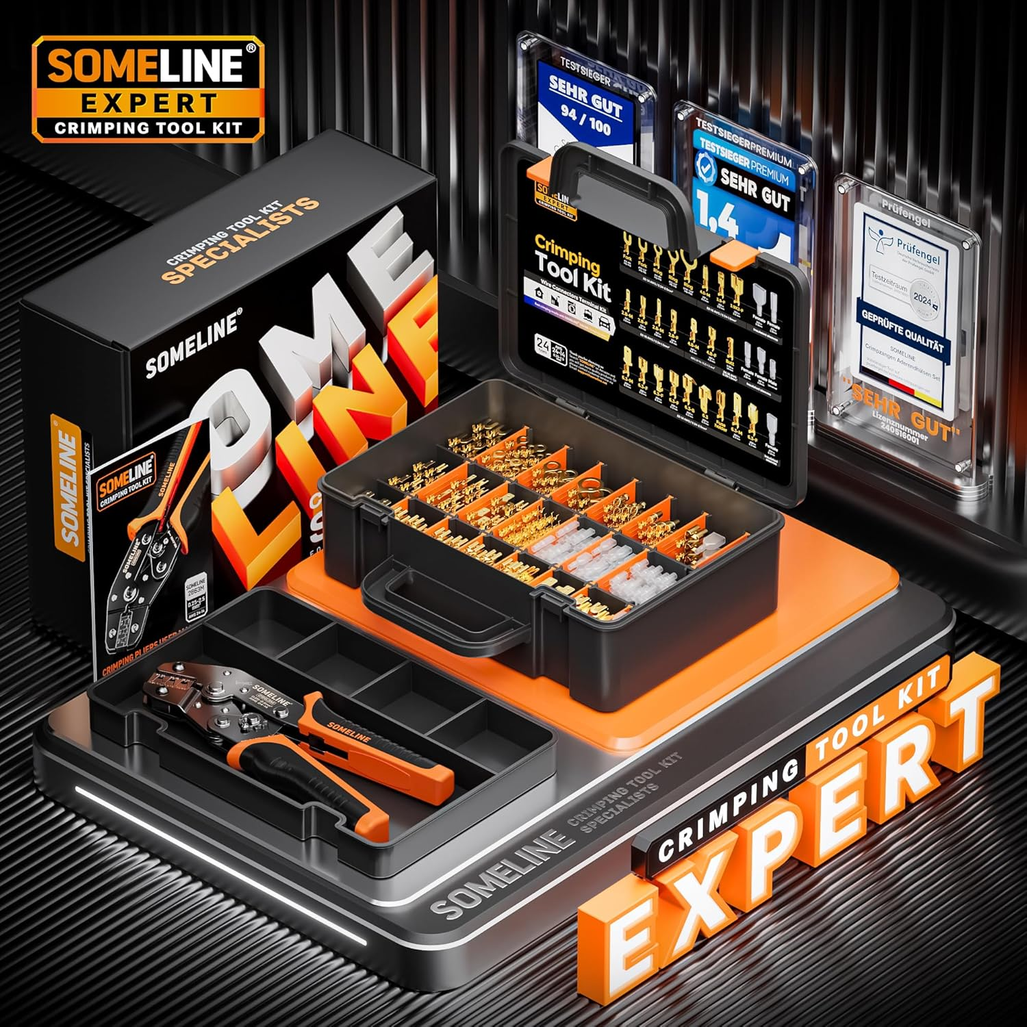 SOMELINE Spade Connector Crimping Tool Kit 24&ndash;14 AWG, 21 Types 2.8/3.9/4.8/6.3 Mm Male & Female Quick Disconnect Non-Insulated Spade Connectors &ndash; Open Barrel Crimping Tool &ndash; Wire Connector Kit image number 1