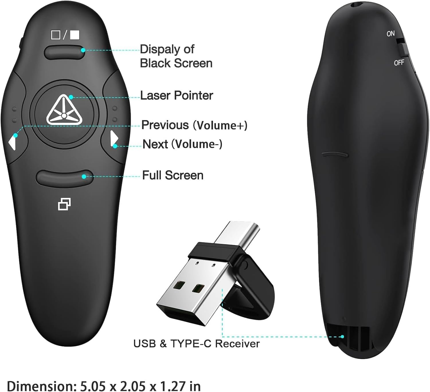 Rechargeable 2-In-1 USB Type C Presentation Clicker Wireless Presenter Remote Clicker for Powerpoint Presentations with Laser Pointer, Slide Advancer for Computer/Mac/Laptop image number 4