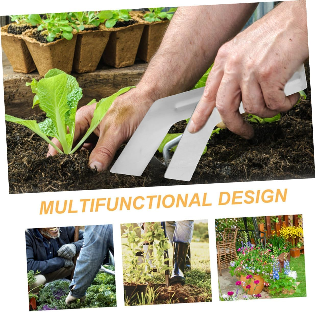 INOOMP 2Pcs Stainless Steel Garden Transplanting Tong for Plants Puller Hand Tool image number 4