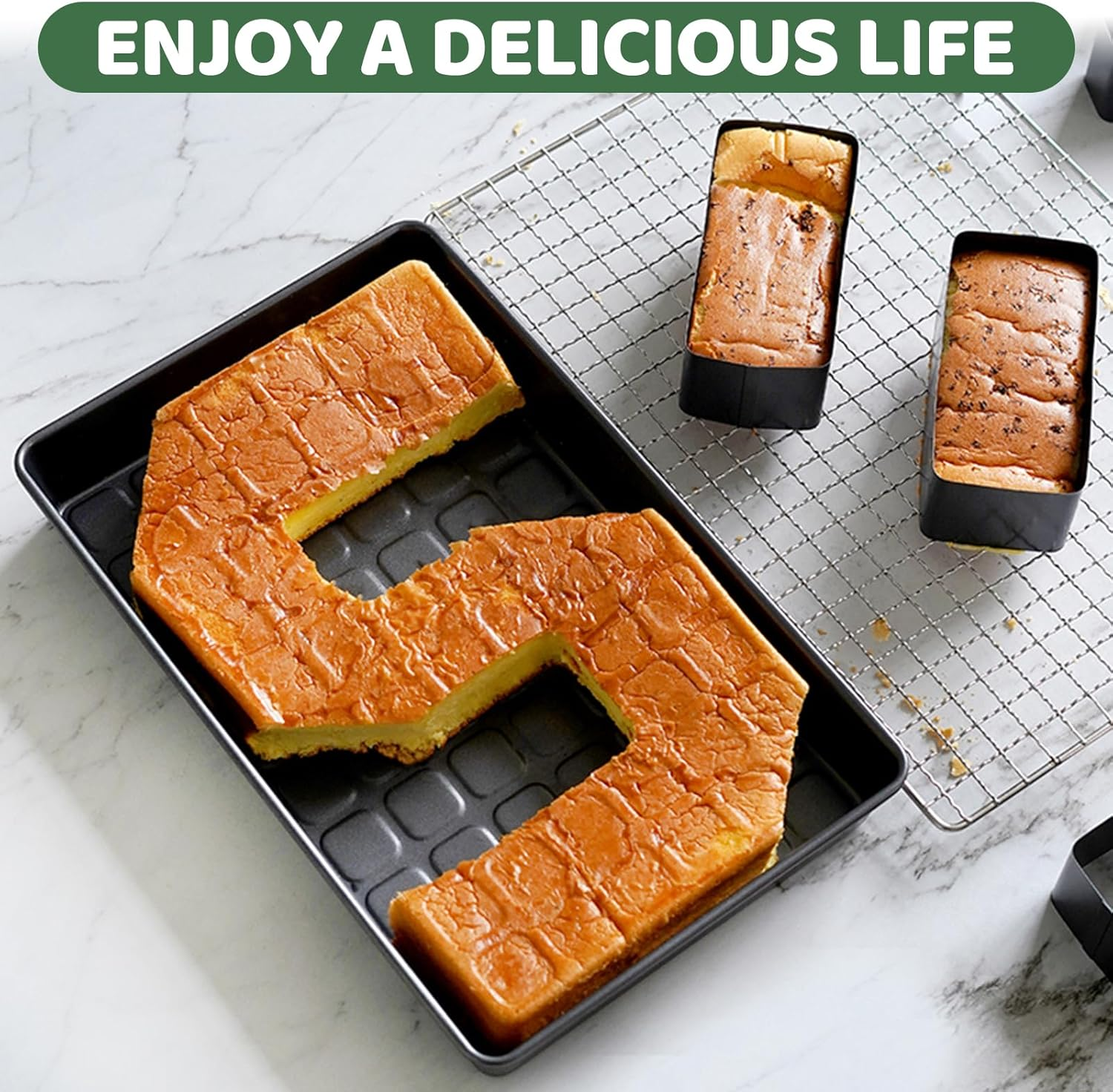 Letters and Numbers Adjustable Bakeware, Birthday Cake Mold, Novelty Cake Pans, Carbon Steel Non-Stick Cake Pan 10 Piece Set (Black) image number 3