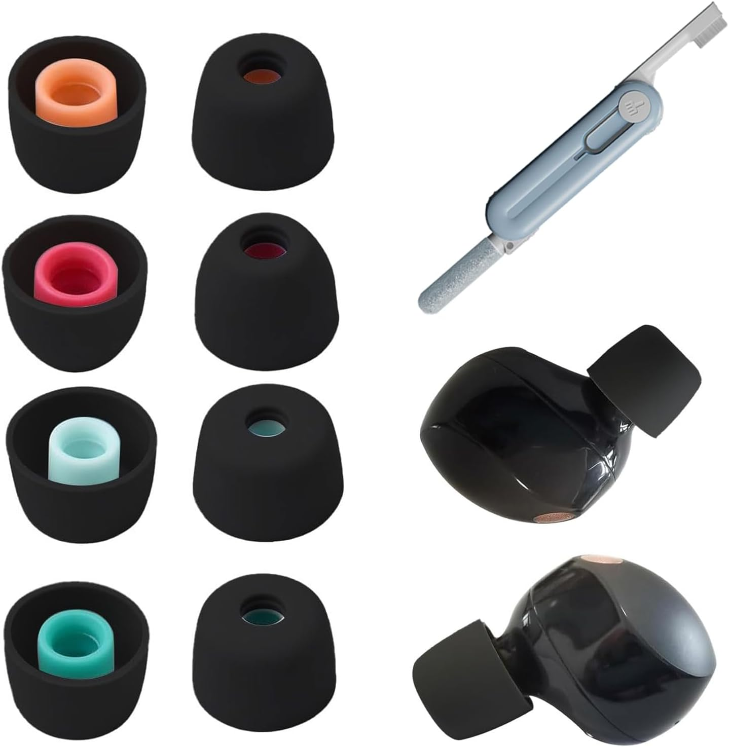 ONBPIY Replacement Ear Tips for Sony WF-1000XM5 Earphones Silicone Earbuds Buds Set with 5 in 1 Cleaning Kit Comfortable Secure Fit Black image number 1