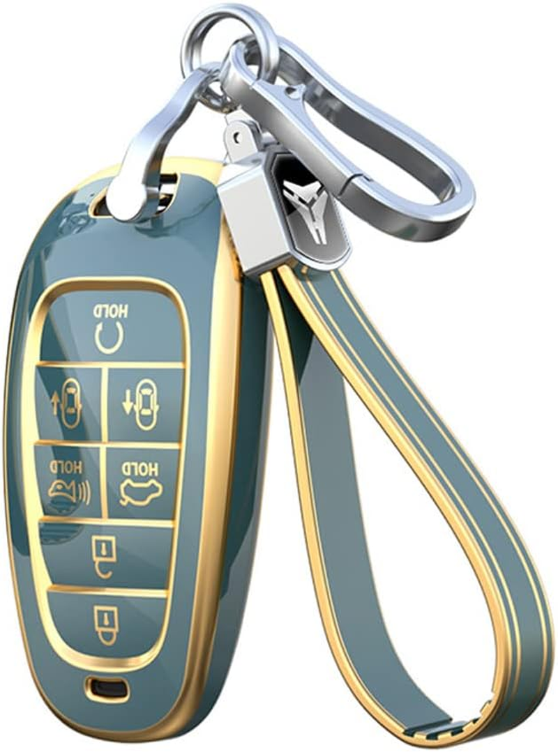 Ontto Car Key Fob Cover Fit for Hyundai Santa Fe Tucson 2022 Nexo NX4 Atos Solaris Prime 2021 Key Case TPU Remote Key Shell Holder Bag Keychain Keyring Protector Accessories 6 Buttons Black