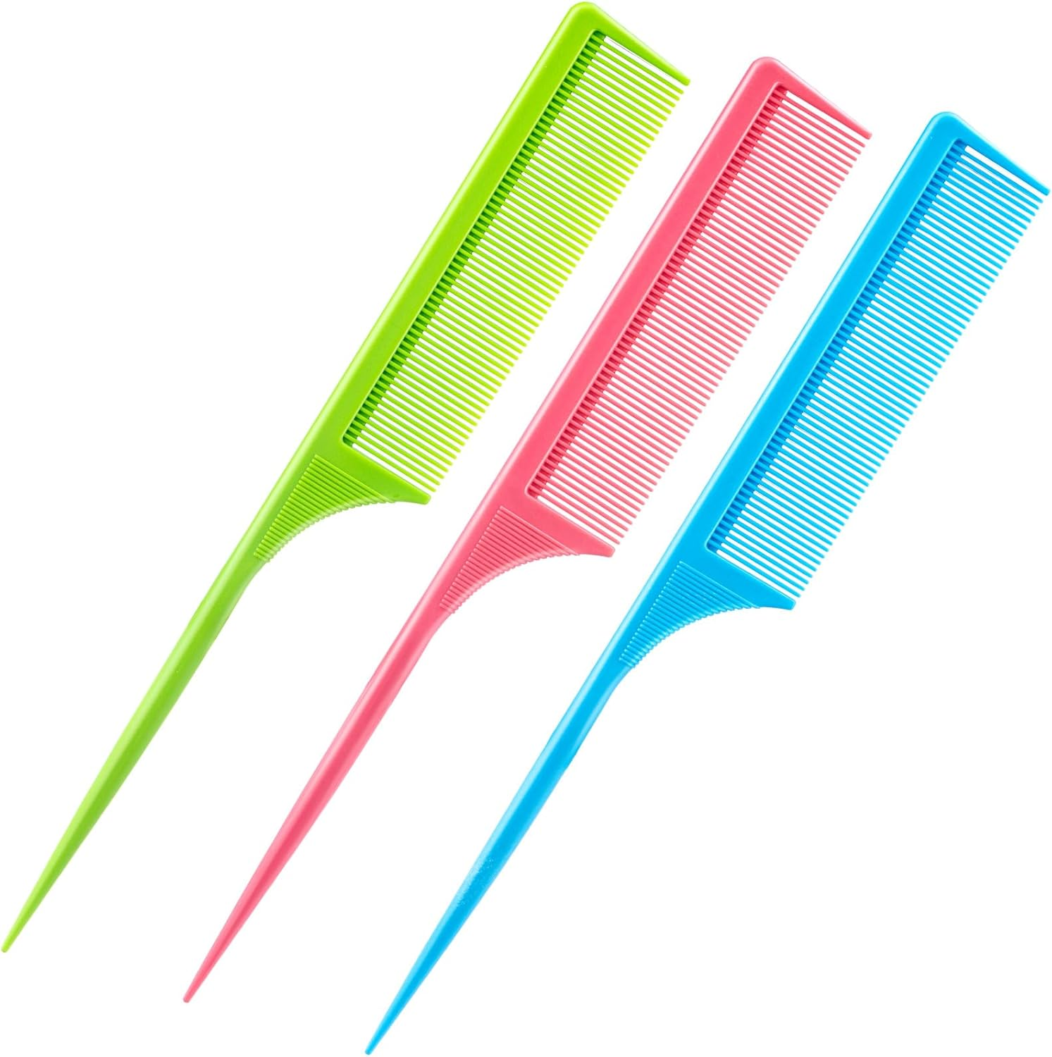 Leinuosen 3 Pack Carbon Fiber Rat Tail Styling Comb, Heat Resistant anti Static Teasing for Back Combing Root Teasing Adding Volume Evening Styling(White)