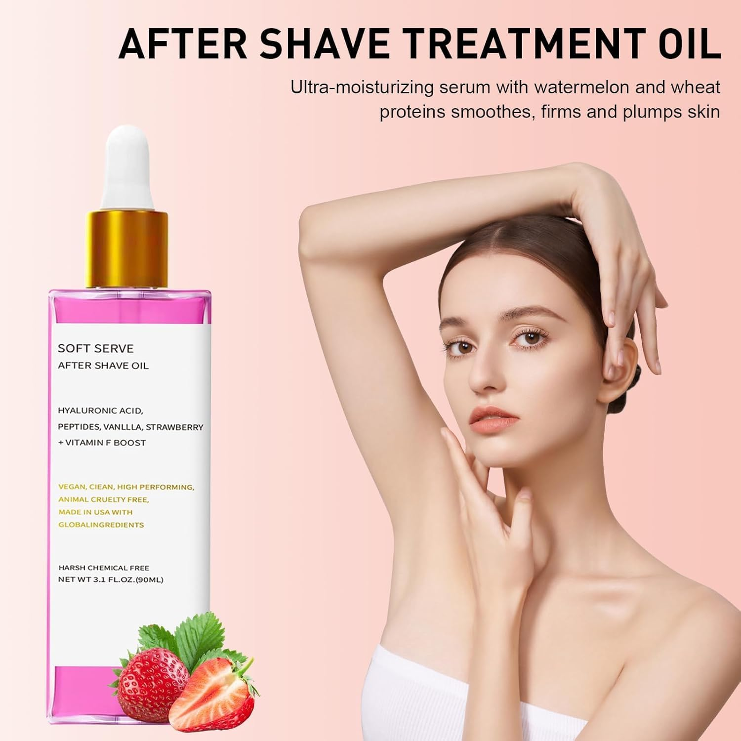 After Shave Oil, Women Strawberry Vanilla after Shave Oil for Smooth Skin, Soothing & Hydrating Treatment to Prevent Ingrown Hairs Dryness (1PCS, 1) image number 6
