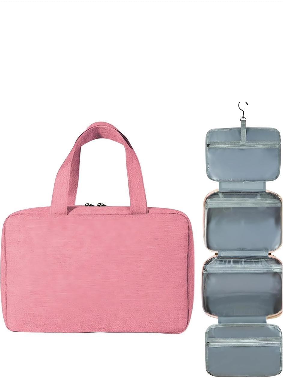 Toiletry Bag for Women in Pink &ndash; Large Travel Makeup Bag with Hanging Hook & Handle, Water-Resistant Organizer for Toiletries & Cosmetics Compact Multi-Pocket Storage Ideal for Travel & Daily Use image number 5
