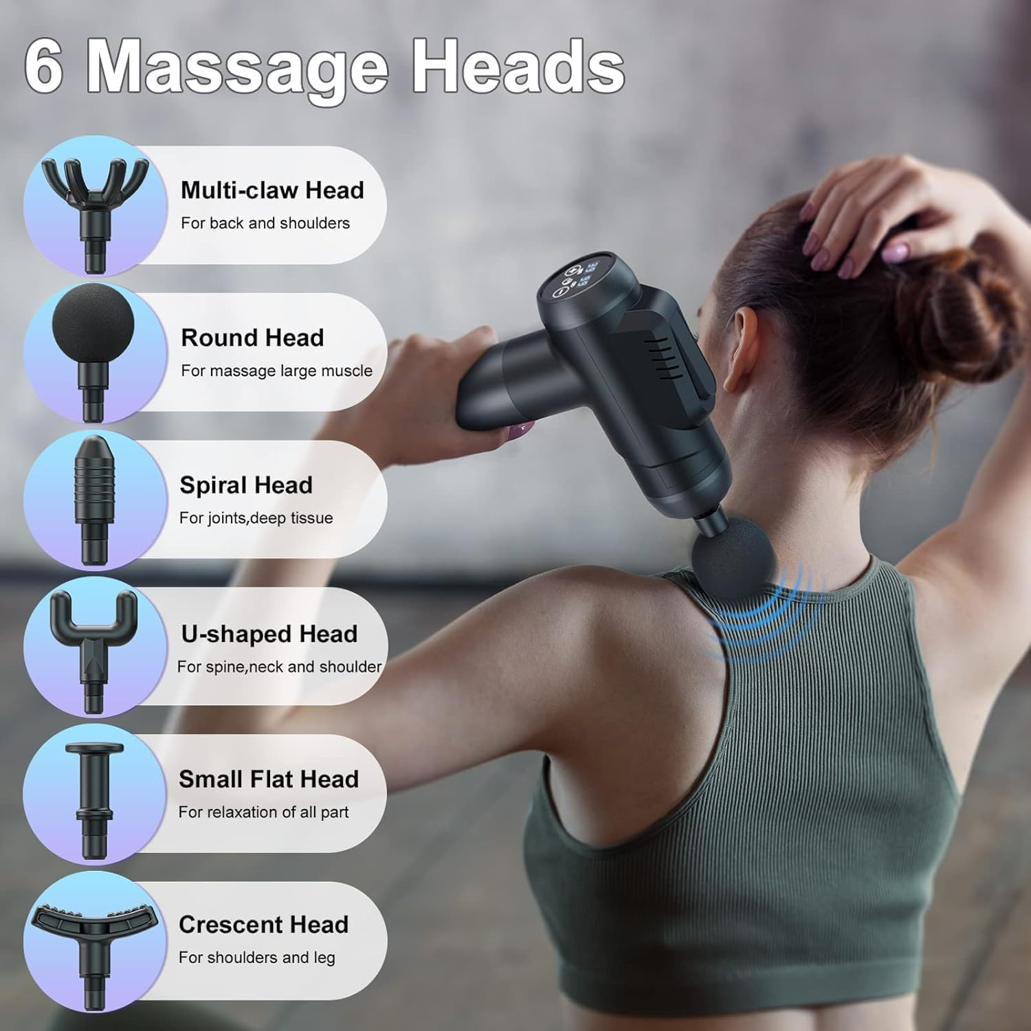 Massage Gun-Massage Gun Deep Tissue-Electric Handheld Massagers -6 Massage Heads-99 Adjustable Speeds-Hand Massager with LCD Display Screen Rechargeable for Muscle Pain Relief Recovery image number 2