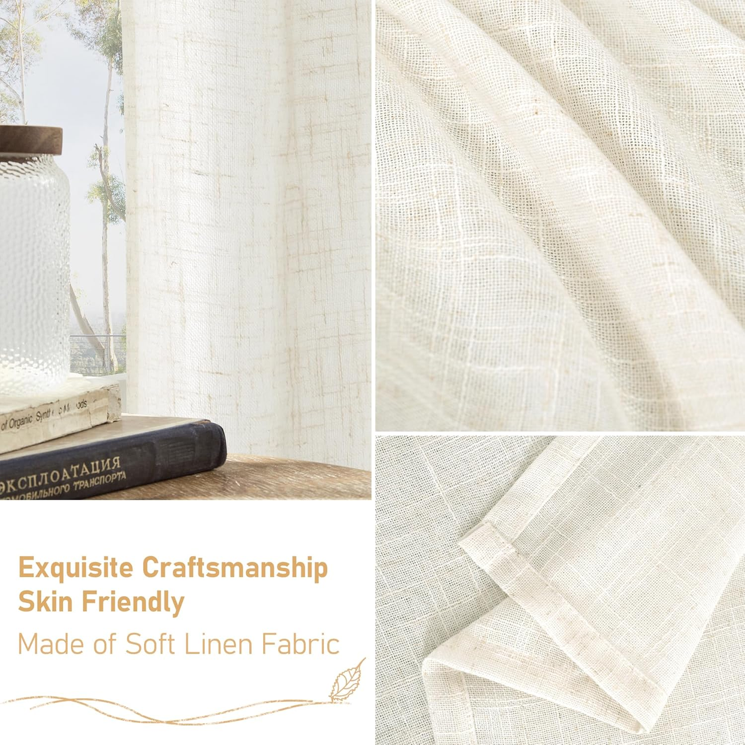 LAMIT Cream Linen Curtains for Living Room 84 Inch Length 2 Panels, Light Filtering Semi Sheer Panels Back Tab and Rod Pocket Boho Drapes for Bedroom/Farmhouse, 42 X 84 Inch image number 5