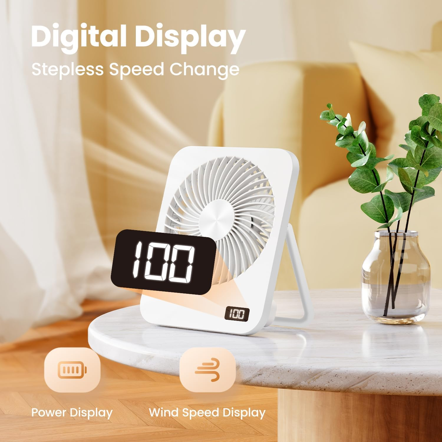 Faryuan Small Desk Fan, Rechargeable Folding Personal Portable Fan, 2000Mah Battery, 5 Speeds, Adjustable Mount Quiet Tabletop USB Fan for Office Outdoor Home image number 2