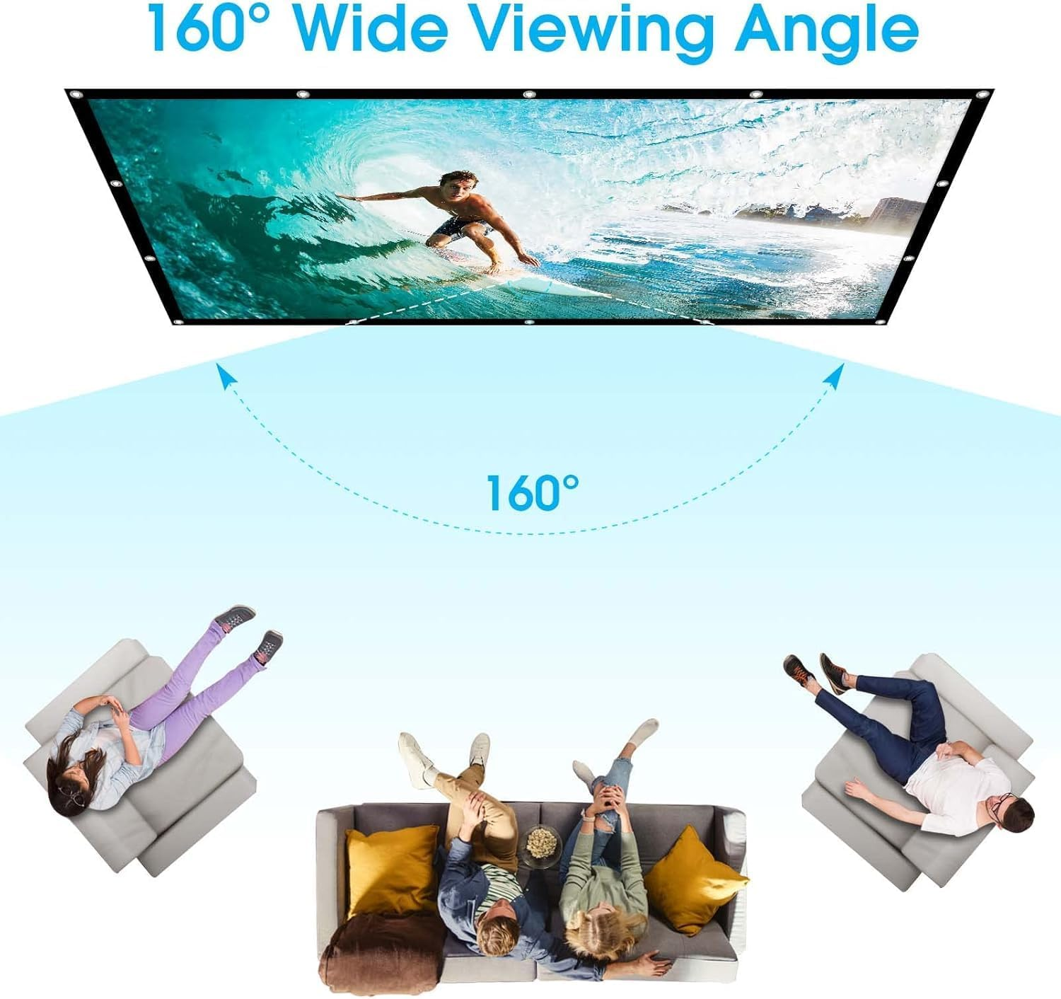 100 Inch Projection Screens, Double Sided Washable Outdoor Projection Screen, 16:9 Foldable Anti-Crease Portable Projector Movies Screens for Camping Party, Home Theater, Office image number 5
