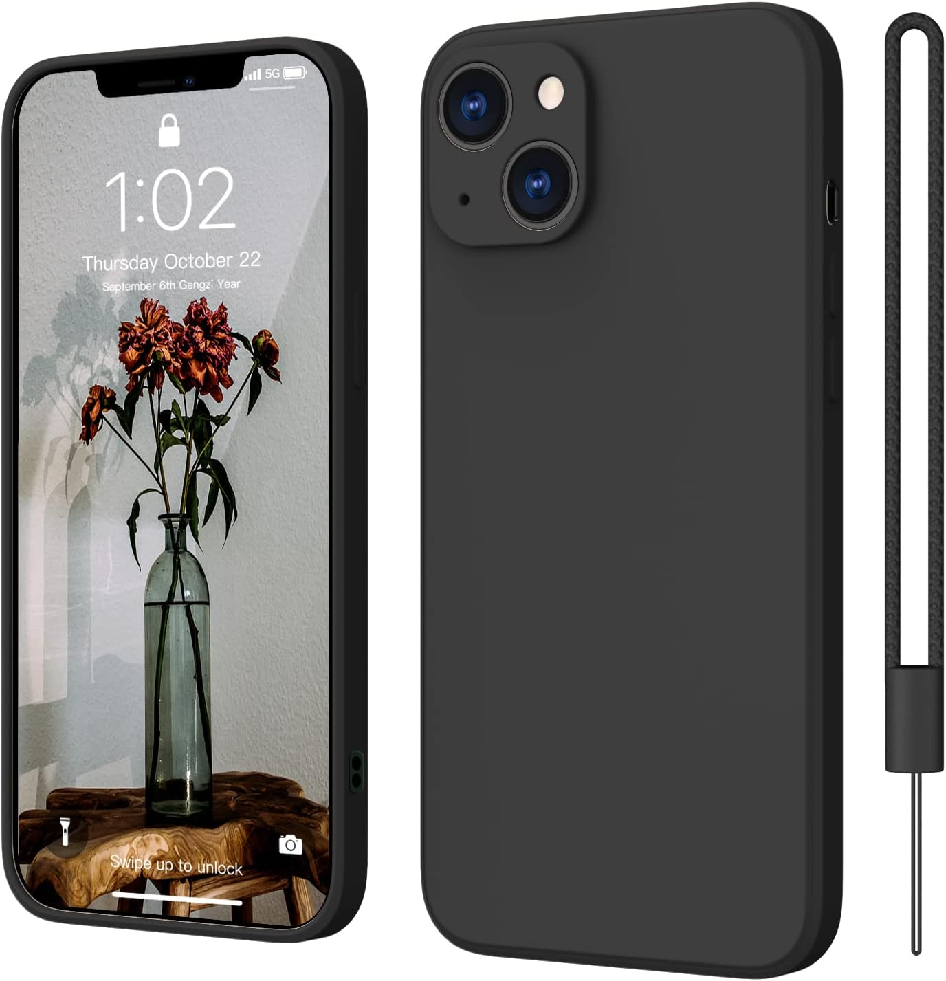 Elestbela Iphone 13 Case, Slim Silicone Case with Microfibre, Scratch-Resistant All-Round Protective Case for Iphone 13 6.1 Inch Matte Black