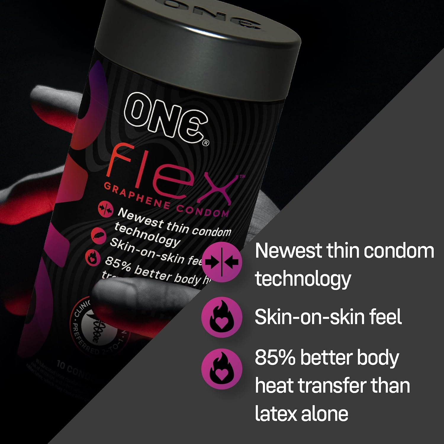 ONE Condoms Flex&trade; | Latex Condoms Made with Graphene, the World'S Thinnest Material | 10 Pack image number 5