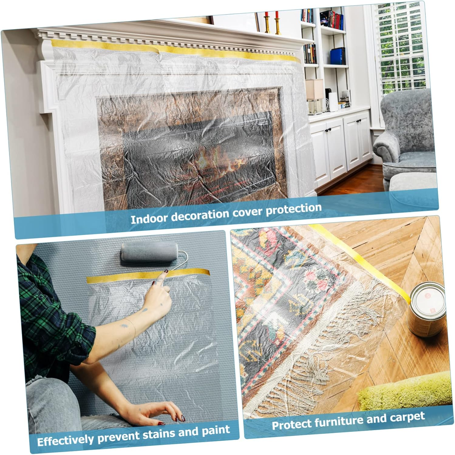 Kisangel 6 Rolls Self-Adhesive Masking Covering Films for Painting Protection Dust Control 30Cmx30M, 55Cmx25M and 55Cmx30M Sizes Suitable for Automotive and Furniture Use image number 3