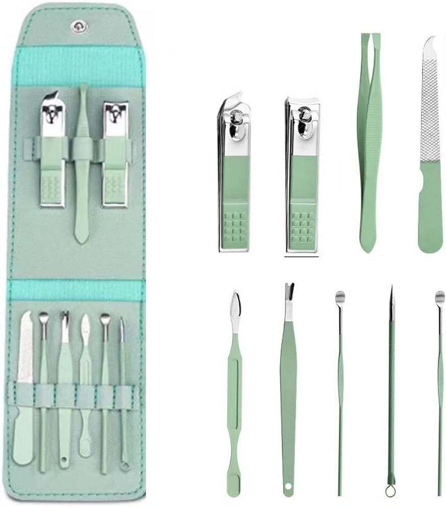 MUNZE Manicure Set 9-Piece - Professional Nail Set and Pedicure Set for Men and Women, Nail Case - Green, Pocket Size, Portable, Ideal for Travel, Home Use image number 1