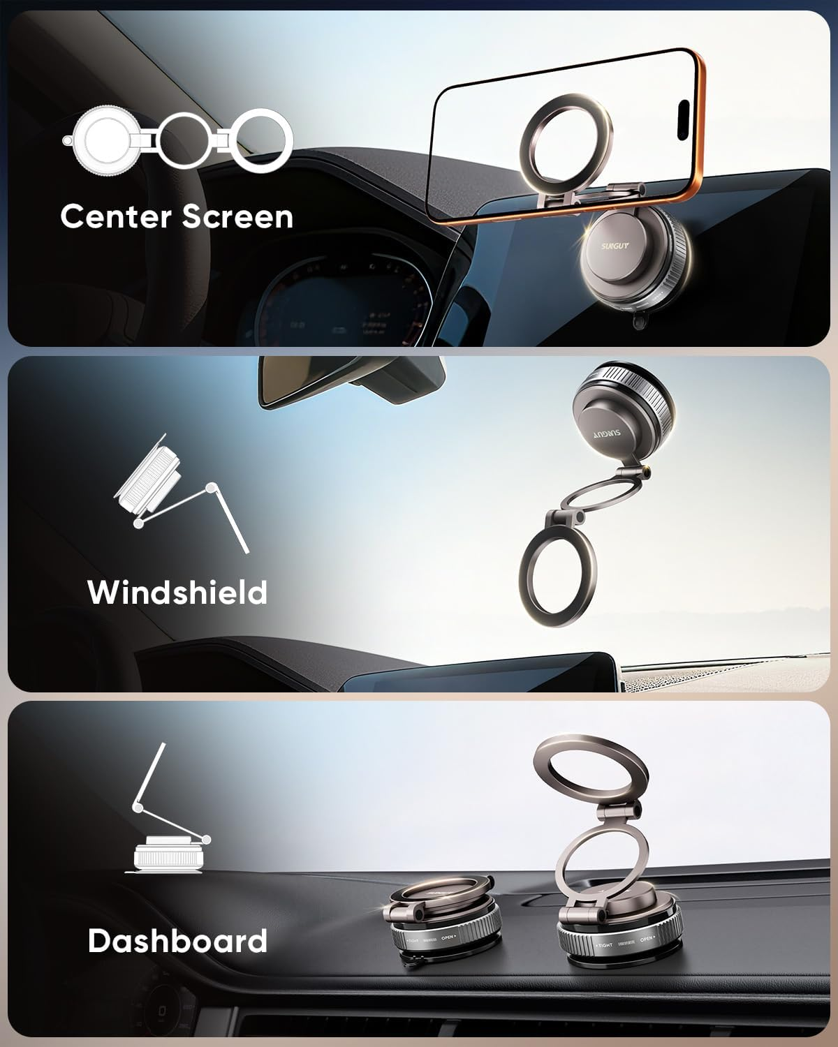 SUNGUY Upgraded 360&deg; Nano Gel Vacuum Magnetic Phone Holders for Your Car Suction Cup Car Phone Mount for Magsafe, Car Phone Holder for Windshield/Gym/Mirror, Cell Phone Car Mount for Iphone&Android image number 4