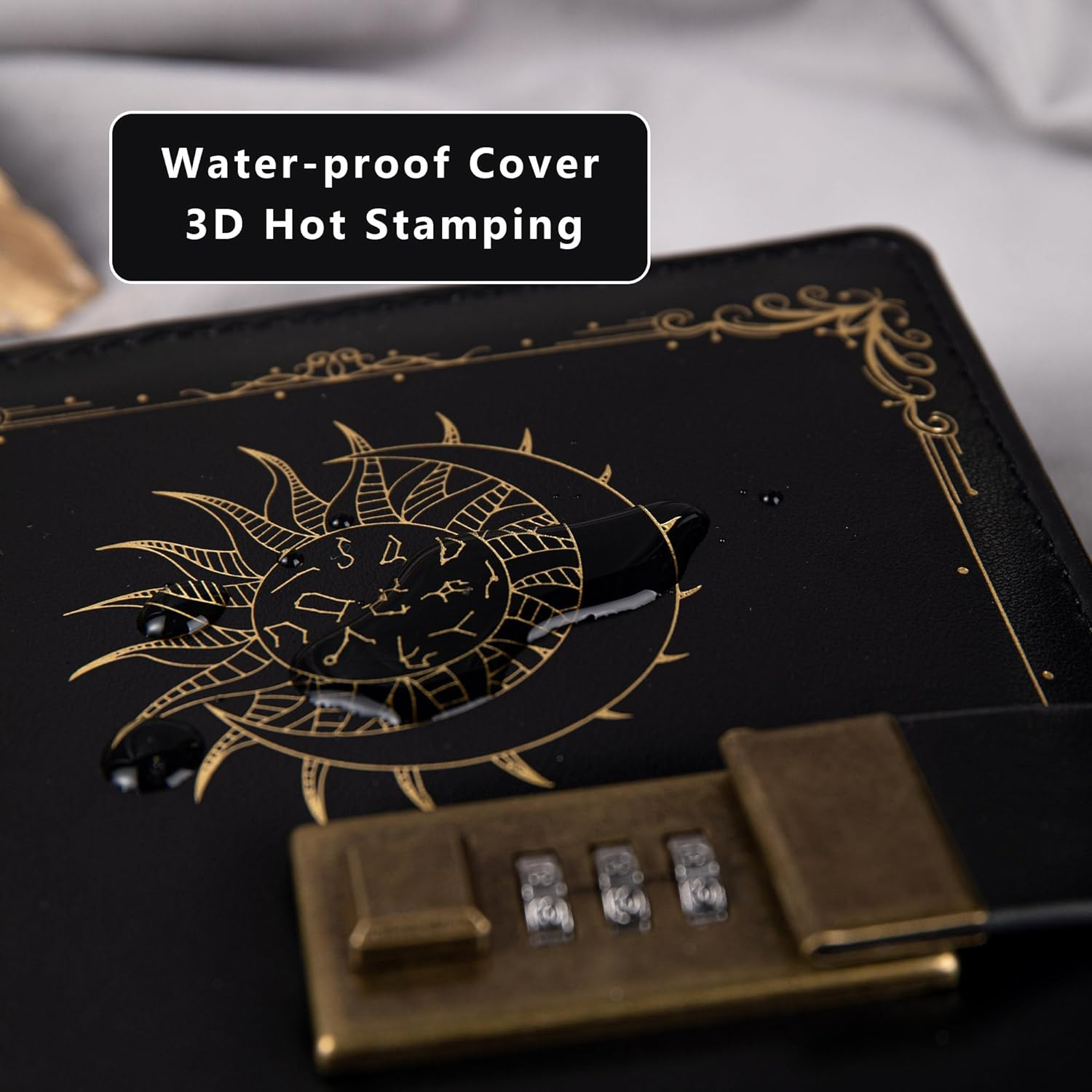 Constellation Leather Journal with Lock, Zodiac Moon Sun Diary for Writing, B6 Notebook with Lined Paper for Women & Men (Black) image number 5