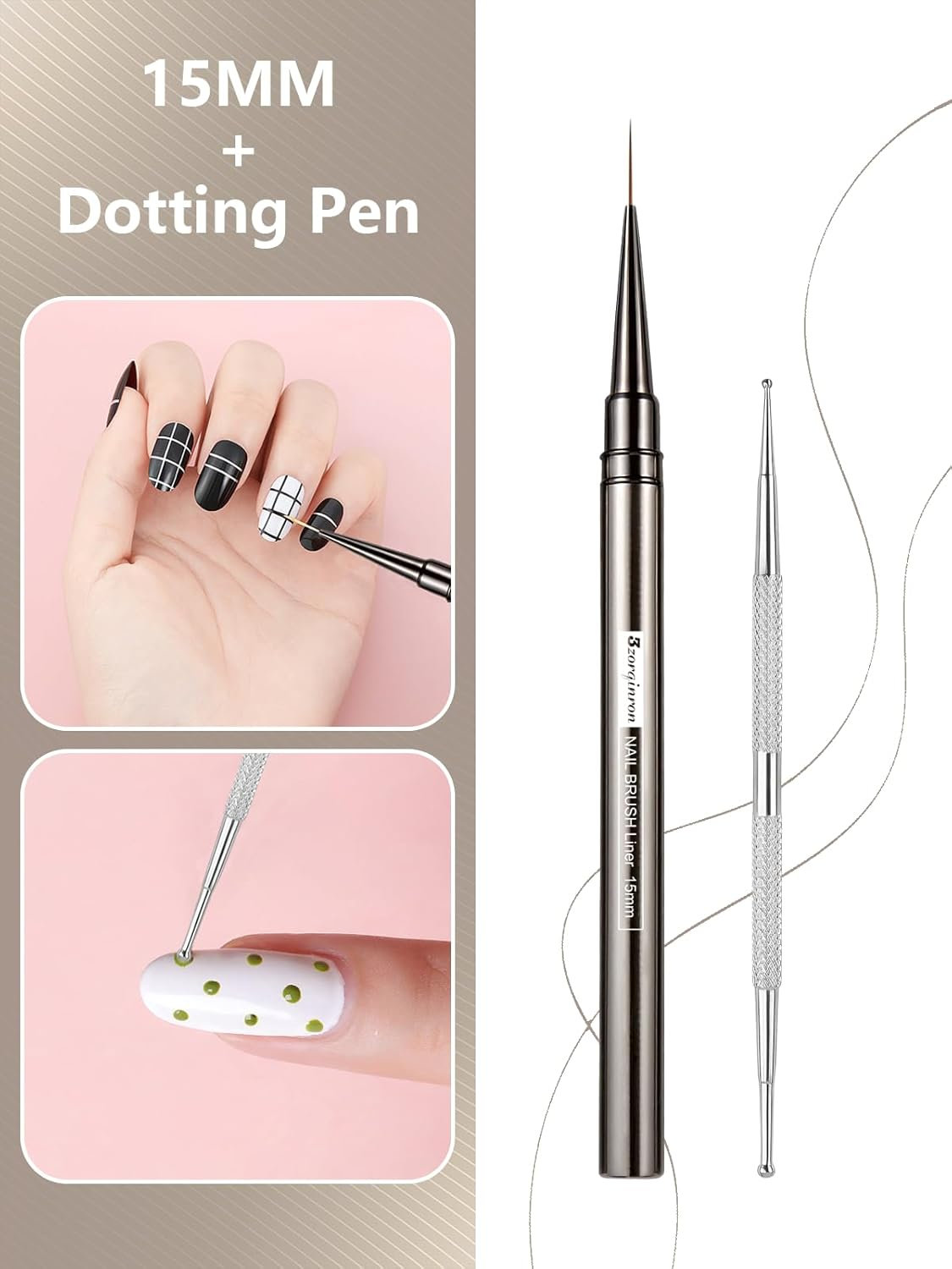 Nail Liner Brush, Fine Line Nail Art Brushes 5/9/15/20/25Mm Thin Line Nail Brushes Detail Drawing, Liner Brush for Nails Gel - Rose Gold image number 3