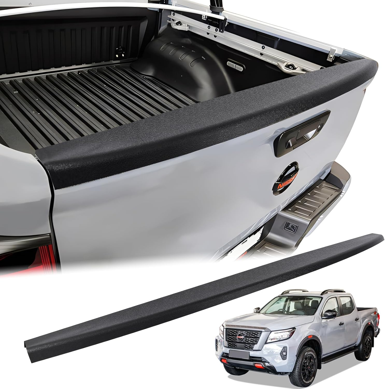 SUERAUTO4X4 Tailgate Protector Cover for Nissan Navara NP300 D23 2021-2024 Accessories PRO-4X ST-X ST SL, Rear Tailgate Rail Guard Cap Trim Car Exterior Textured Matte Black ABS image number 3