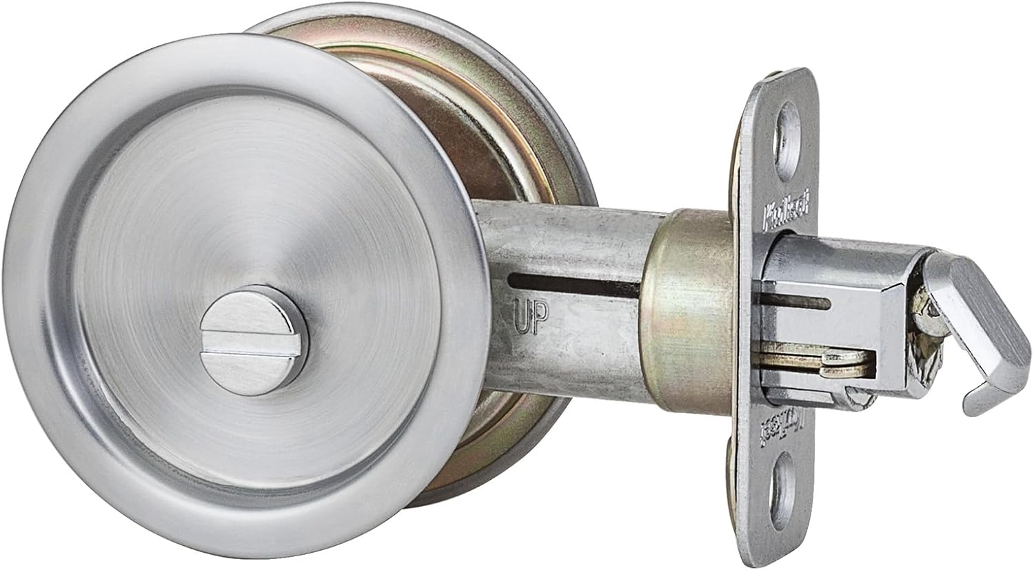 Kwikset 335 round Bed/Bath Pocket Door Lock in Satin Chrome image number 1