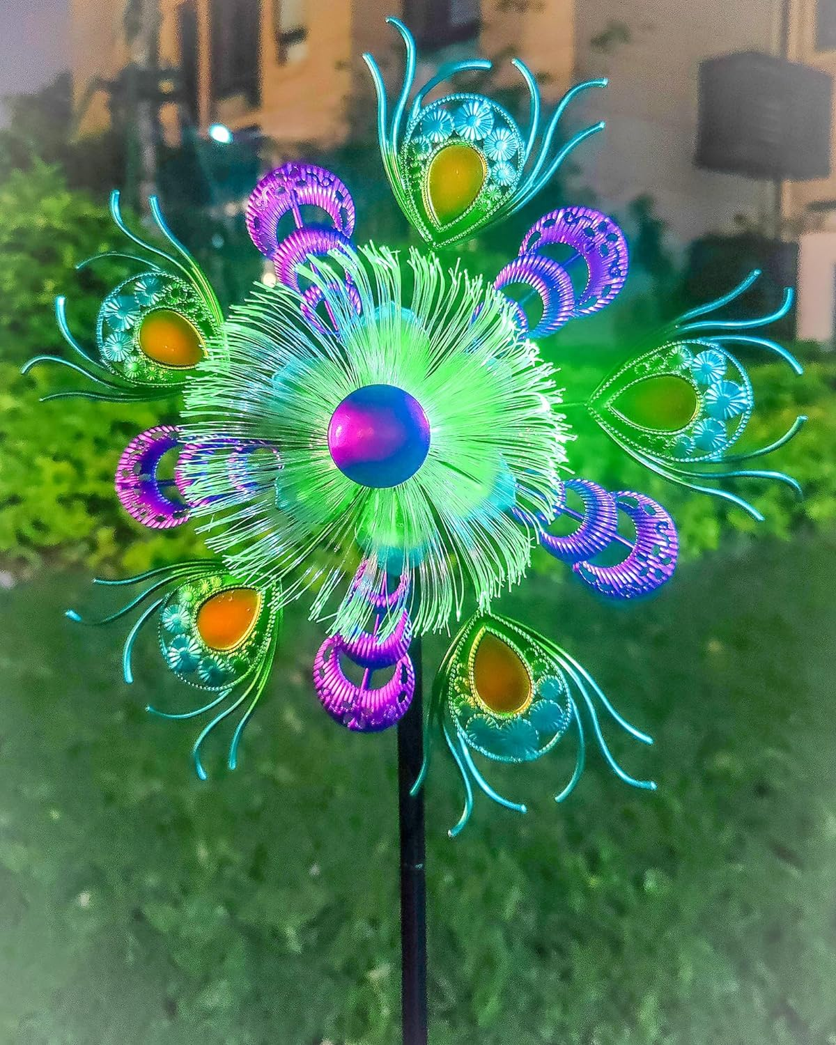 Solar Peacock Wind Spinners for Yard and Garden, 40 Inch Solar Windmill Garden Whirligig Kinetic Spinners Decor for Lawn,Patio&Yard, Metal Whirligigs Green Wind Spinners Outdoor