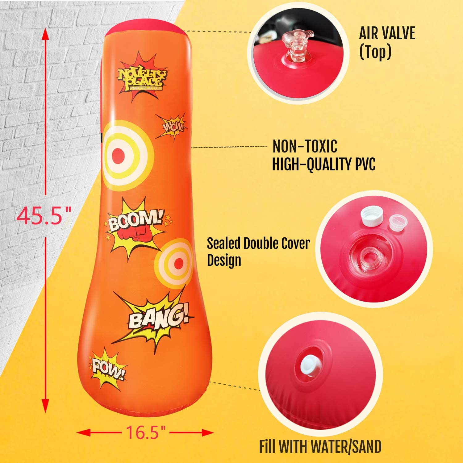 Novelty Place Kid'S Inflatable Punching Bag - 4 Feet Tall Free Standing Buddy - Hit & Bounce Back Air Bop Toy Fun for All Ages Boys Girls Fitness & Stress Relief image number 6