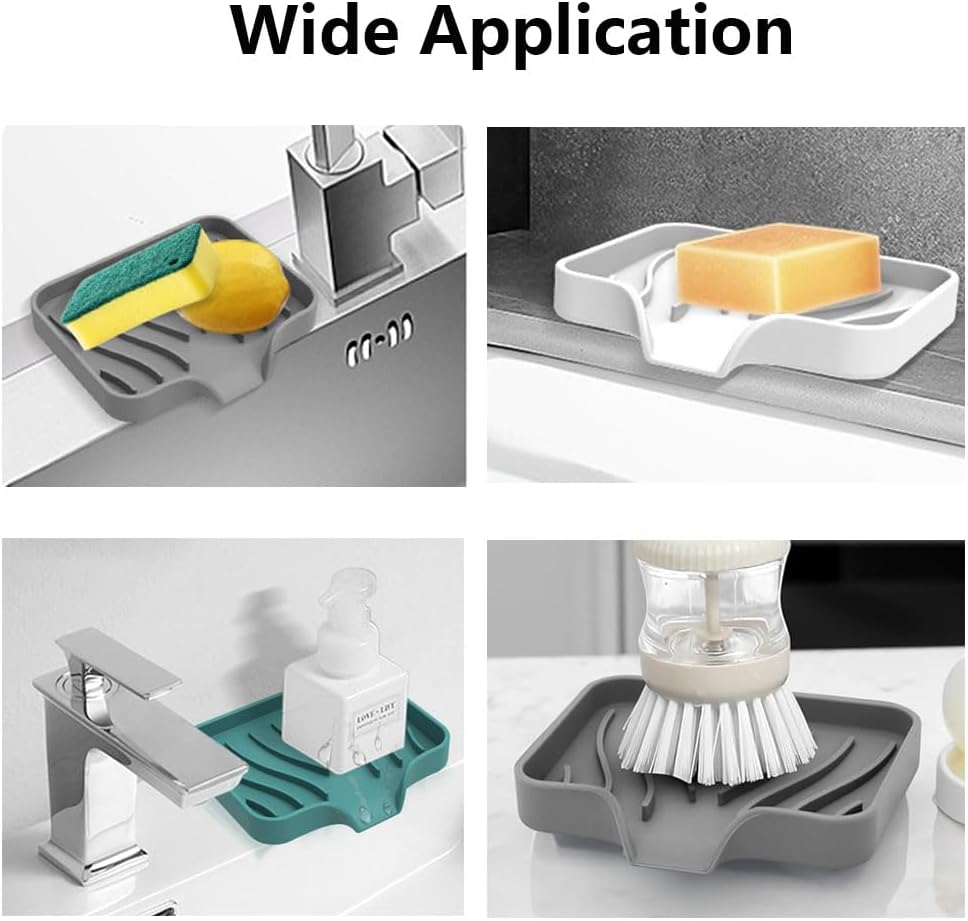 Vekol Soap Dishes with Drain Spout, 2PCS Silicone Soap Holder Waterfall Drainer Soap Saver, Sponge Holder, Dish Soap Tray for Shower, Bathroom, Kitchen, Bath Tub, Razor (Grey + Grey) image number 5