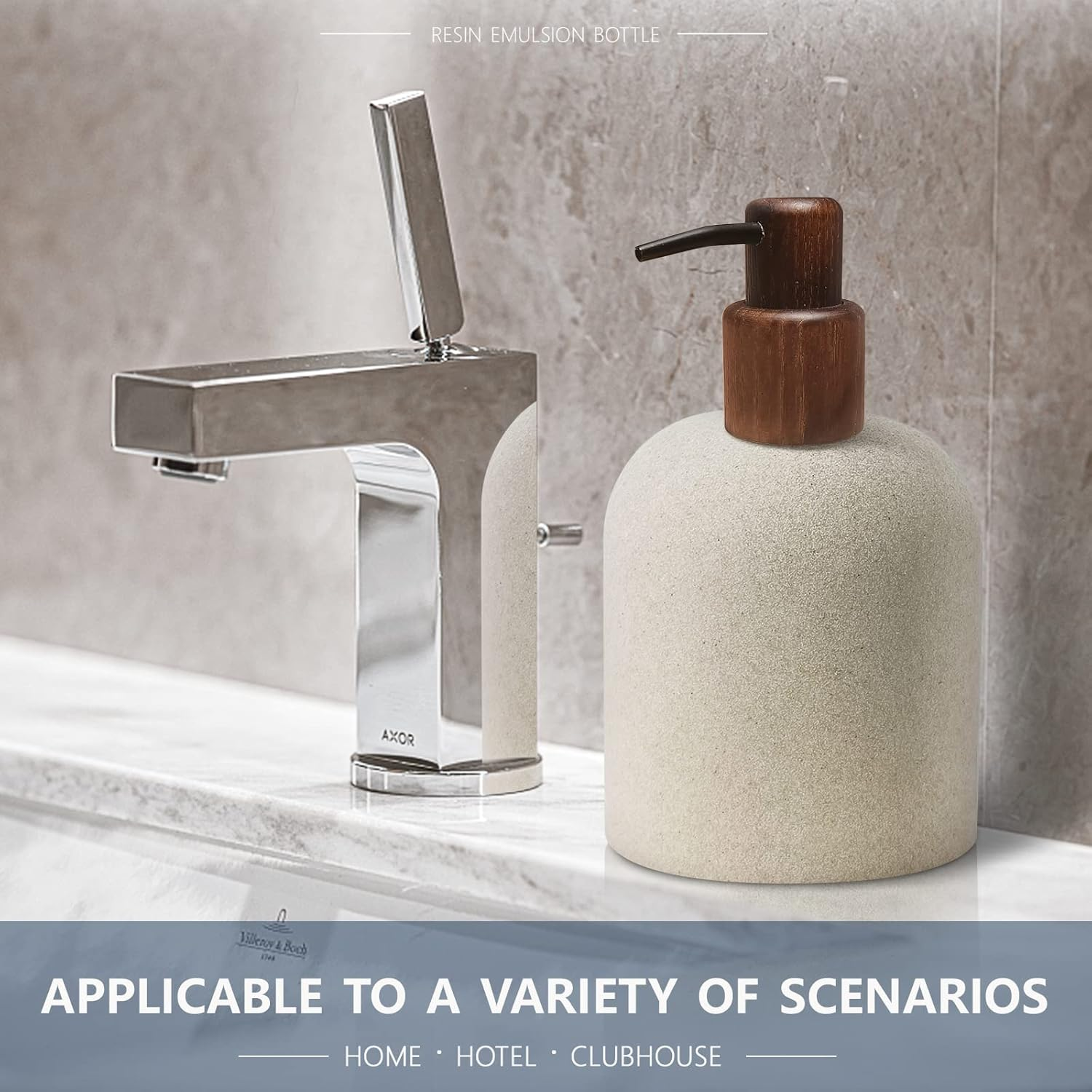 Asashizen 250Ml Japanese Style Resin Soap Bottle Dispenser Bathroom, Easy to Fill Washing up for Kitchen Sink, Refillable Shampoo and Conditioner Liquid Dispenser Bottles with Wooden Pump image number 4