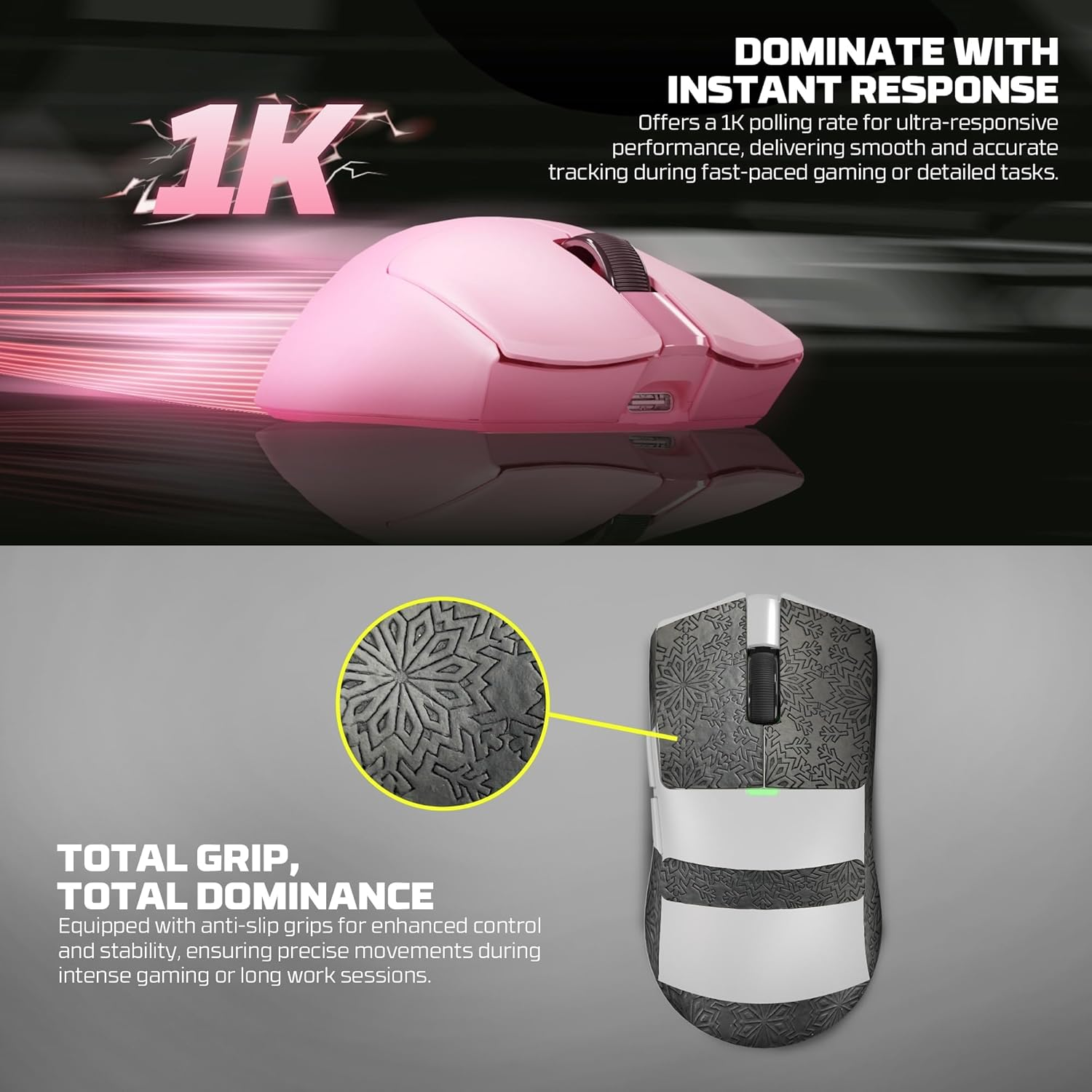 Fantech Tanto E Wireless Gaming Mouse Pixart 3311 Gaming Sensor 12000 DPI, HUANO Switches, Super Lightweight 57 Grams, 3 Mode Connectivity, RGB Charging Dock - Pink