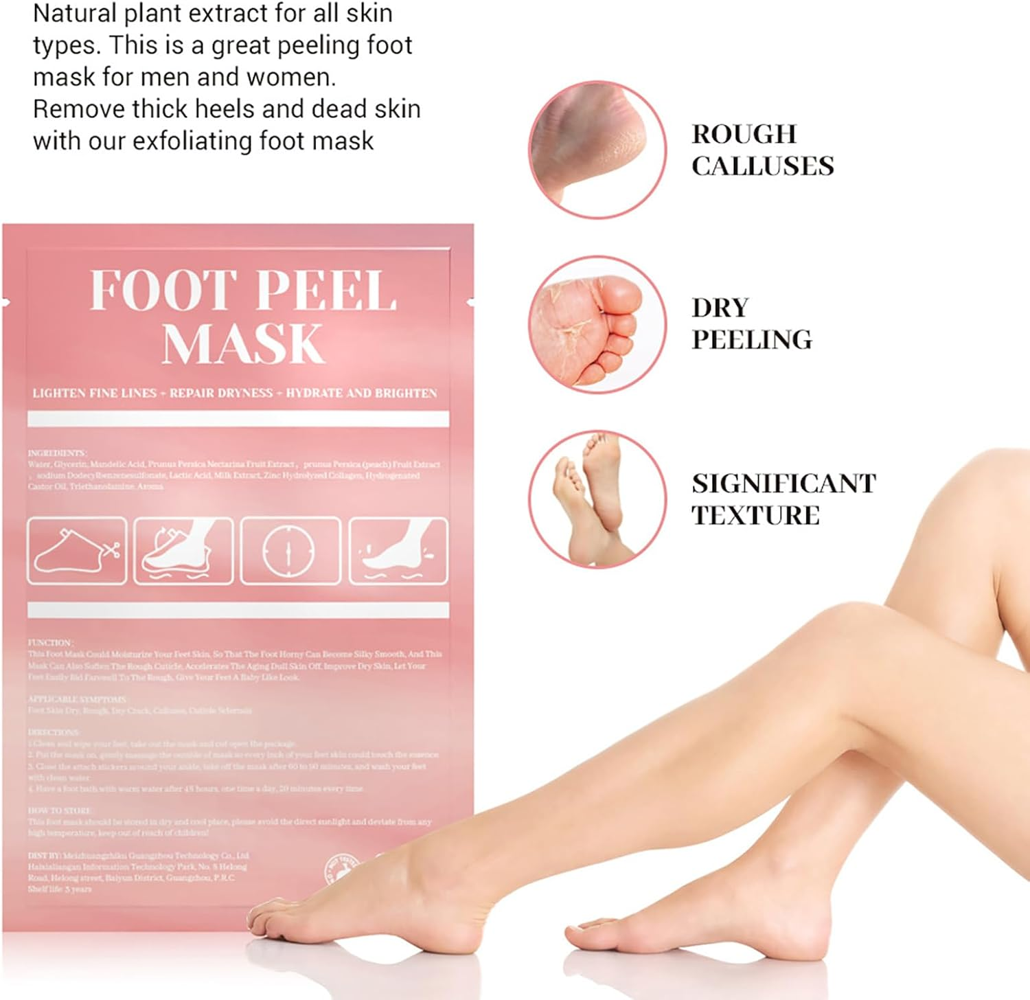 Fantasyday Foot Peel Mask,3 Pack Foot Peeling Mask for Soft Baby Feet - Hard Skin Remover Foot Mask, Removes Calluses and Hard Skin, Foot Care for Men and Women (Peach) image number 4