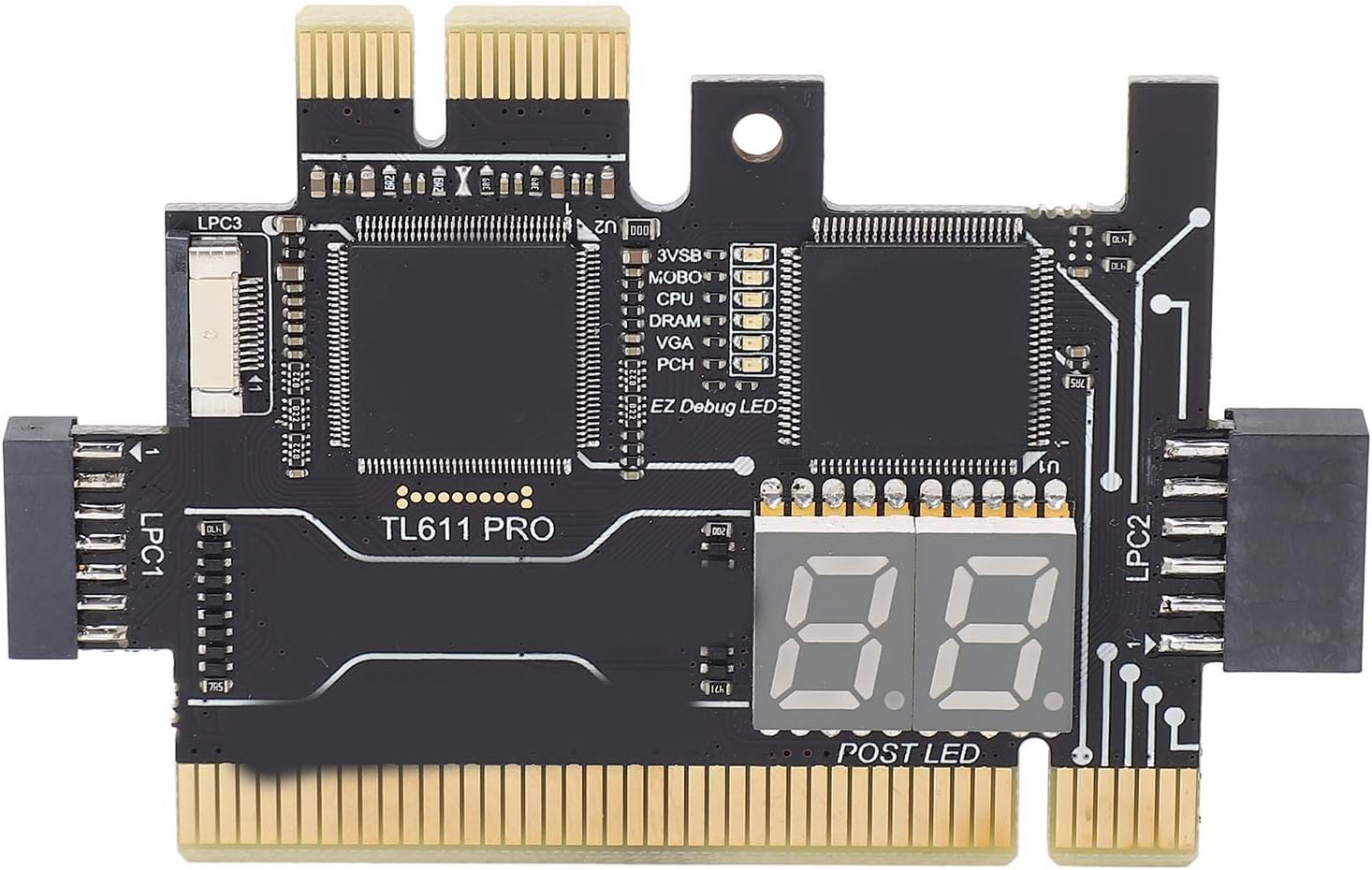 TL611 Pro Motherboard Diagnostic Card, Multipurpose Debug Card with PCI E, LED Indicators, Suitable for Asus, MSI, Gigabyte, Black, Mainboard CPU Memory VGA Module Mainly Used image number 1