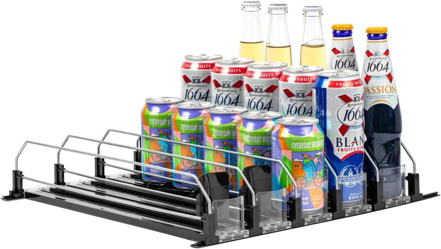 Mtxorvix Drink Organizer for Fridge, 5 Rows Soda Can Dispenser for Refrigerator, Automatic Glide Organizer for Refrigerator, Width Adjustable Drink Dispenser, Self - Pushing Soda Can Dispenser (Black) image number 1