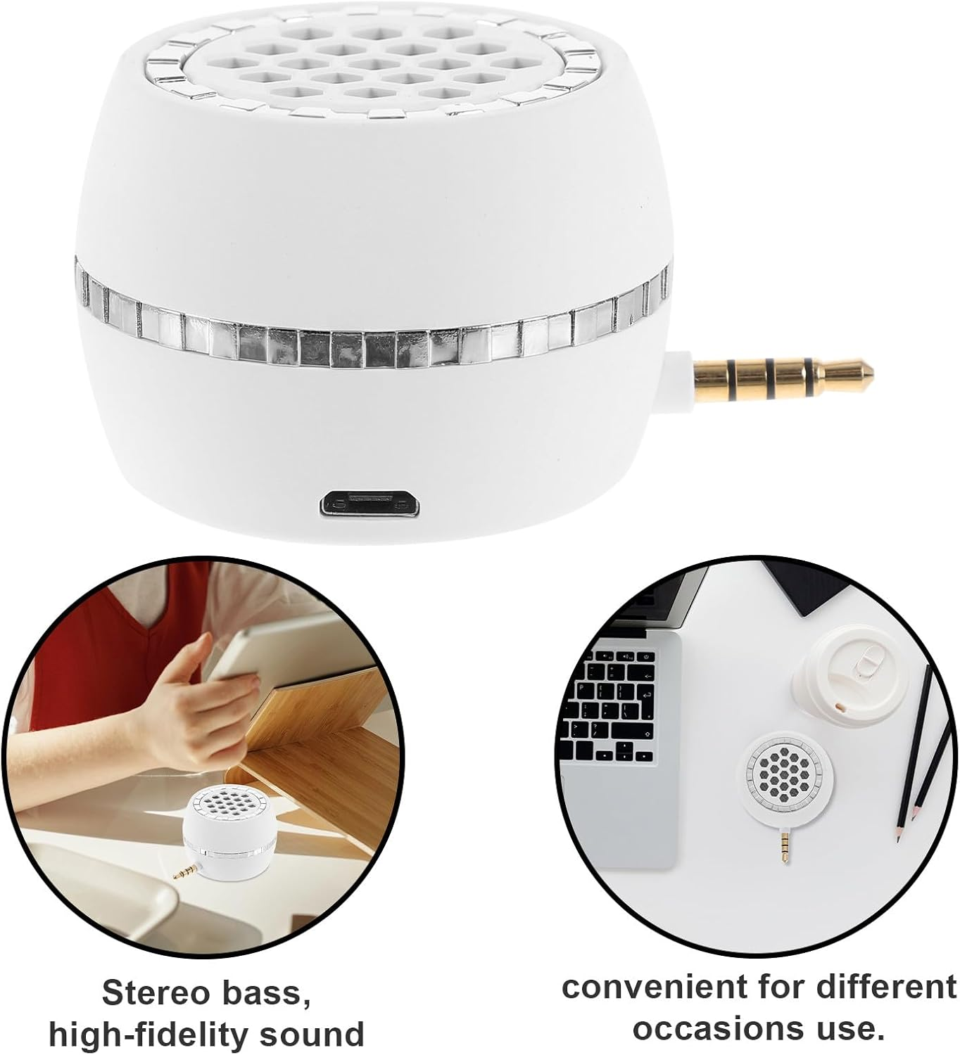 VILLCASE Mini Portable Plug and Play Mobile Phone Speaker Amplifier, White Dc5V, Compatible with Phones, Tablets, and Laptops, Compact Mobile Soundbox for On-The-Go Audio Enhancement image number 5