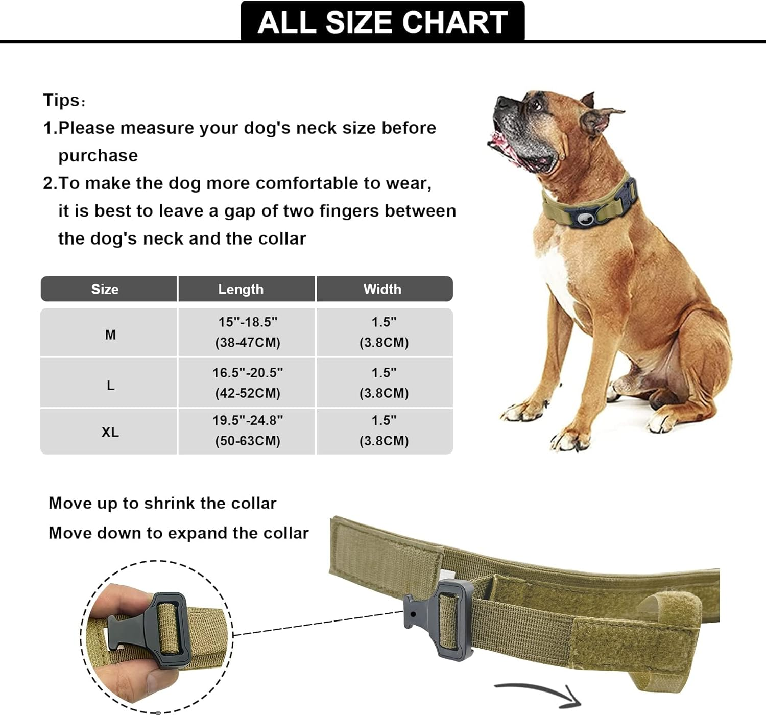 For Airtag Dog Collar - Tactical, Heavy Duty, Adjustable GPS Dog Collar Compatible with Airtag, with Holder & Control Handle for Medium/Large Dogs, Double Locking Metal Carabiner [Brown, image number 1