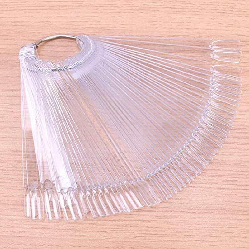 100 Pieces Nail Polish Color Display Swatch Sticks Transparent Clear Connecting Ring Nail Art Fan Shaped Practice Nail Tips image number 1