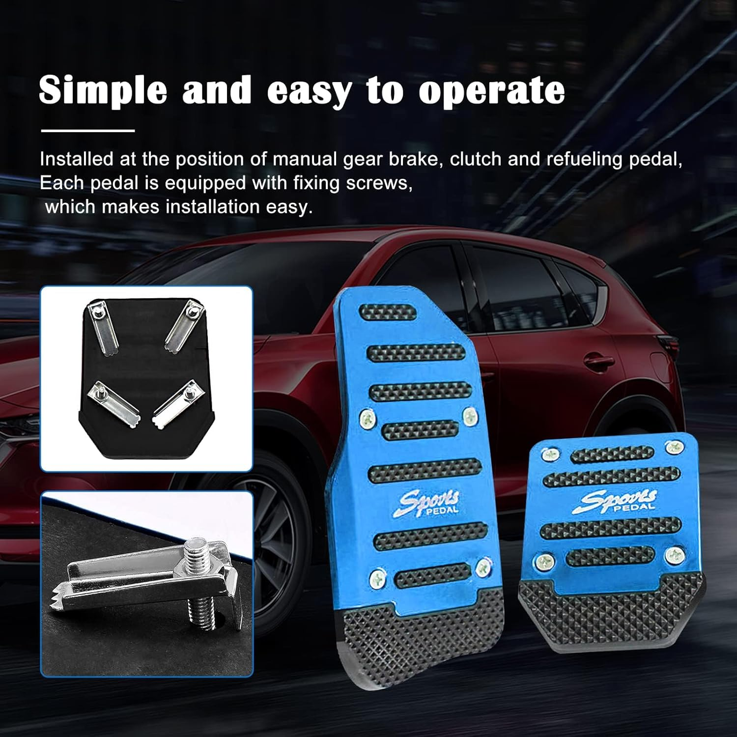 3 PCS Car Non-Slip Aluminum Alloy Pedal Pads, Manual/Automatic Gearbox Gas Pedal Brake Pedal Cover, Anti-Rubbing Car Clutch Pedal Kits, Auto Universal Replacement Accessories (Blue) (Blue) image number 3