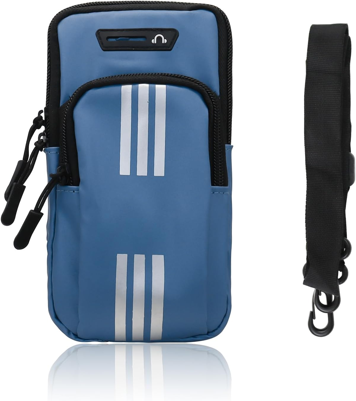 Afitlulu Sports Mobile Phone Arm Bag Sports Armband Mobile Phone with Removable Strap and Headphone Opening, Double Layered Mobile Phone Case Jogging Arm Bag with Reflective Strips Fitness Running