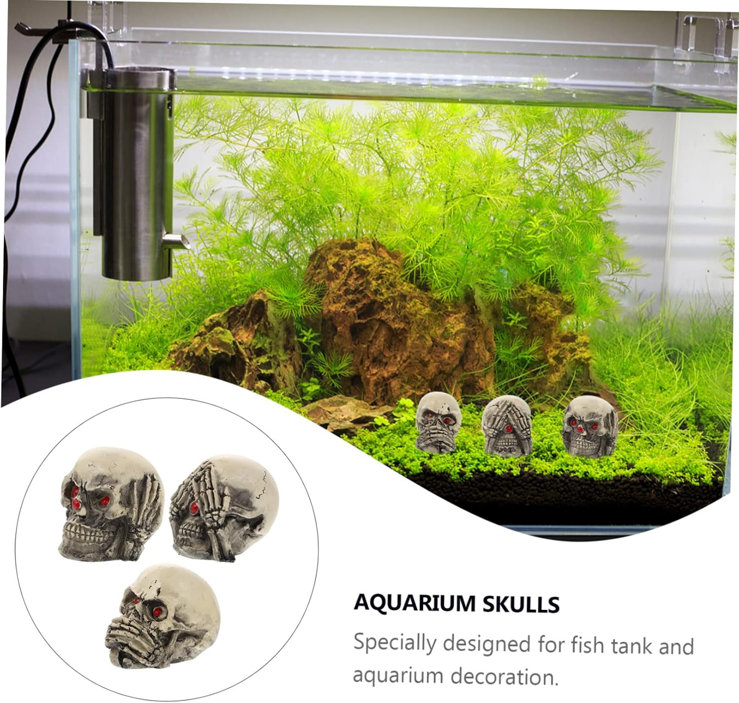 3Pcs Resin Skulls Aquarium Decor Fish Tank Landscaping Ornaments for Crawling Pets Sturdy Compact Halloween Scene Decoration image number 3