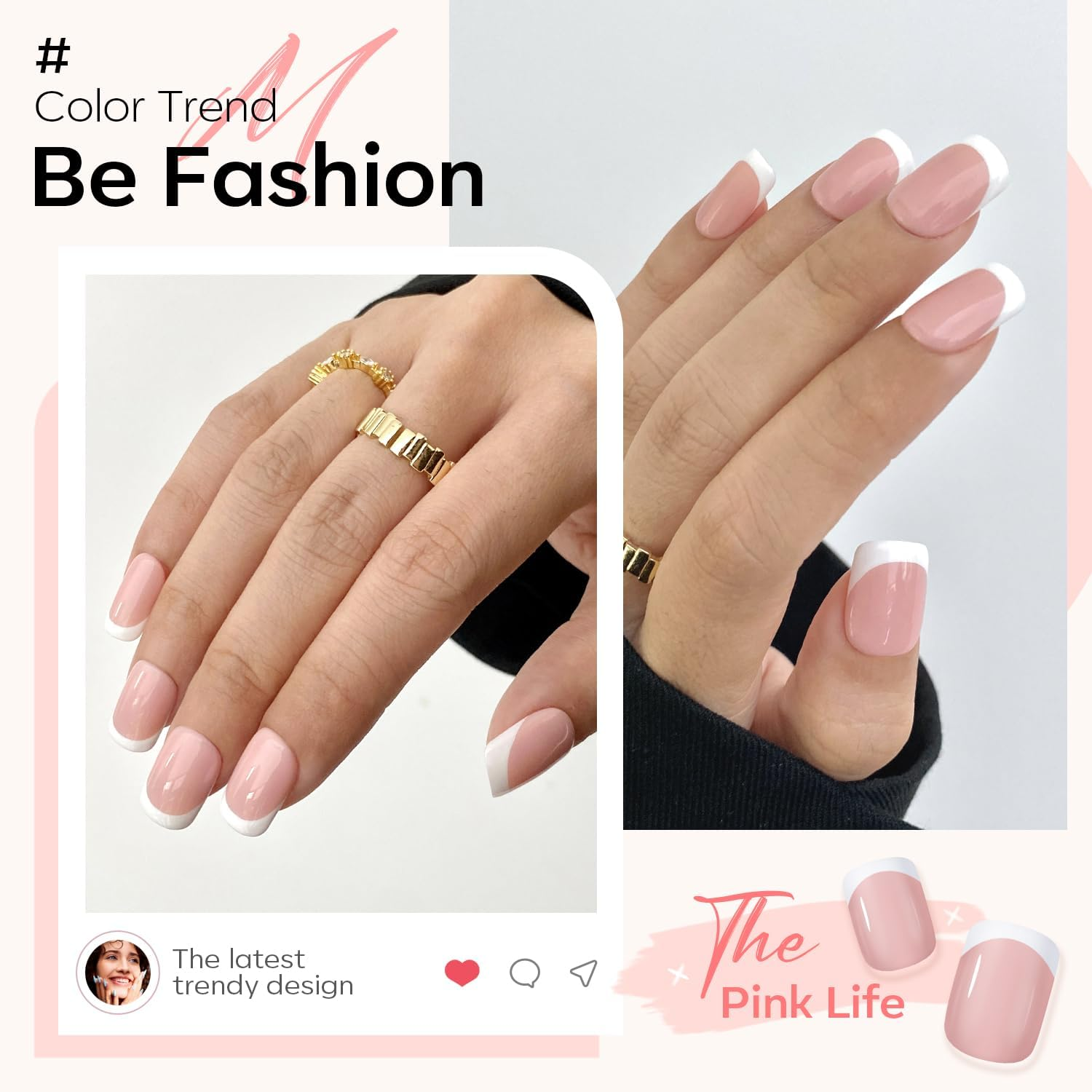 Modelones French Press on Nails, Short Square Fake Nails, Reusable Nail Kit with Nail Glue Adhesive Tabs Mini Nail File, Nails Press Ons 32Pcs 16 Sizes image number 4